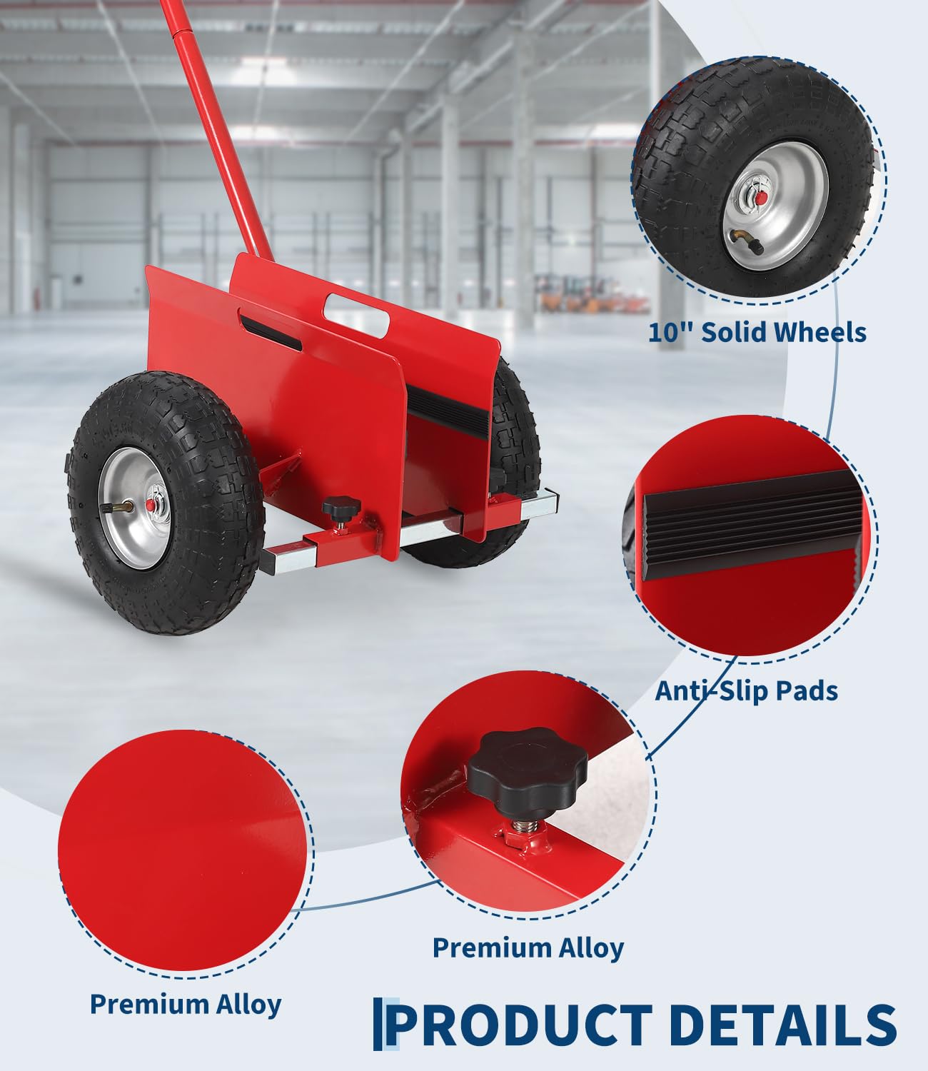 Panel Dolly, 660 Lbs Drywall Cart Dolly, Heavy Duty Panel Cart with Extended Handle, 10" Durable Rubber Wheels for Efficient Sheetrock, Plywood, Door Transport – Drywall & Slab Moving Cart