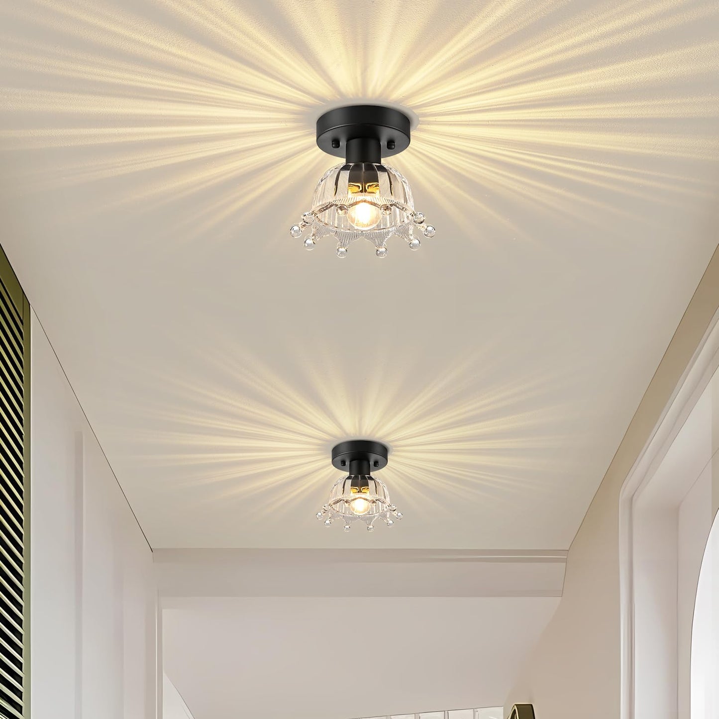 Kvhiiw 2 Pack Black Modern Ceiling Light, Small Kitchen Light Fixtures, Glass Semi Flush Mount Ceiling Light for Hallway, Foyer, Entryway, Laundry Room (7 in)