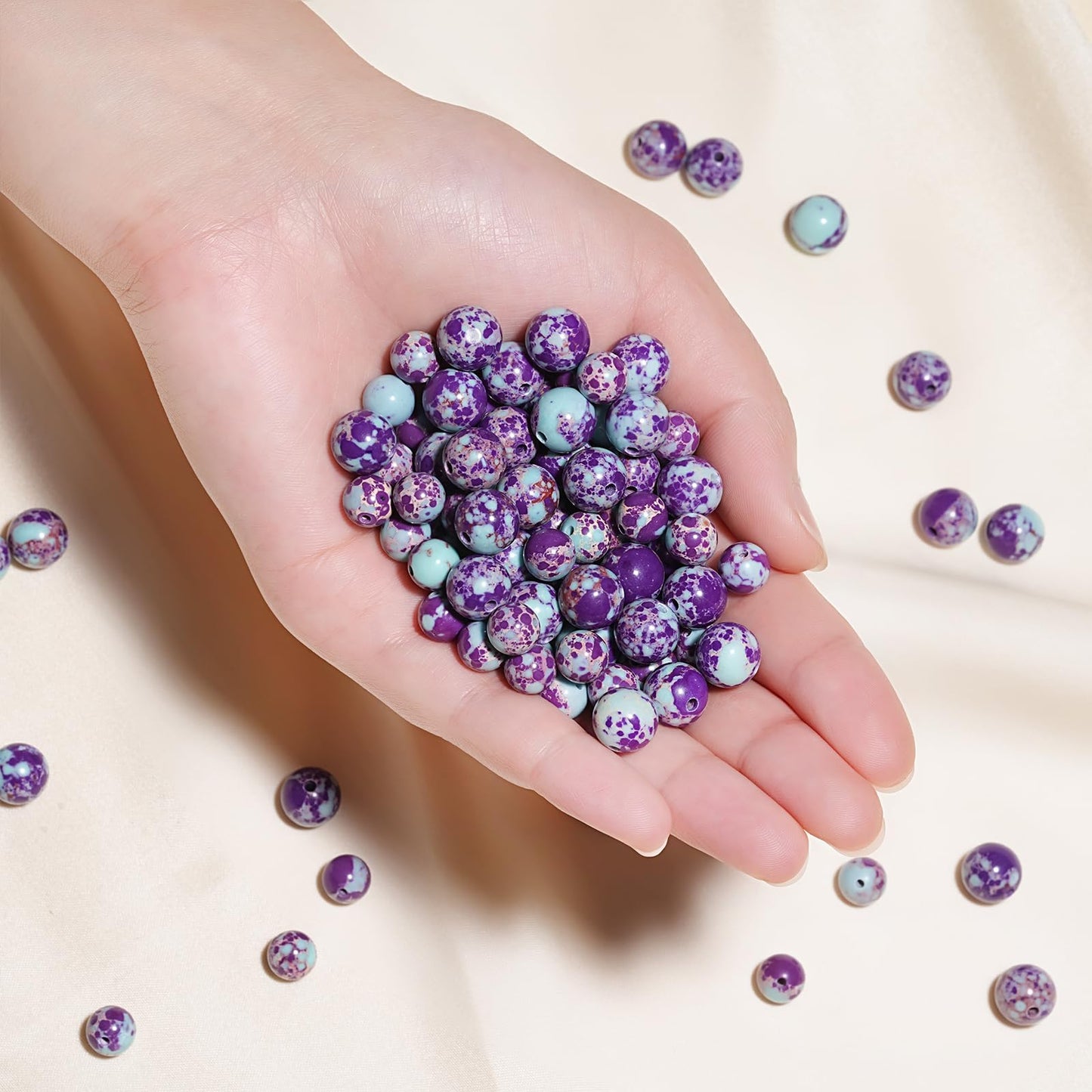 8mm Natural Purple-Blue Sea Sediment Imperial Jasper Gemstone Beads Polished Round Smooth Stone Beads for Bracelets Jewelry Making 15inch Loose Beads