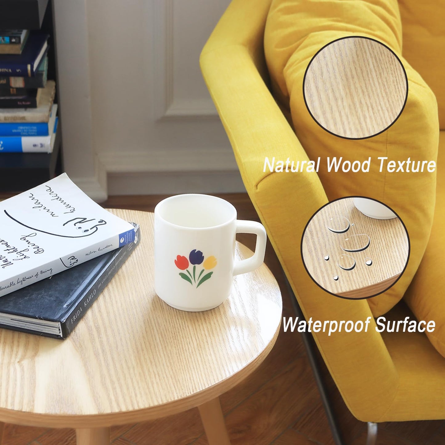 AWASEN Side Table Round, Small Accent Table Nightstand Modern End Table for Living Room Bedroom Office Small Spaces, 15.7''D x 19.69''H(Natural Walnut)