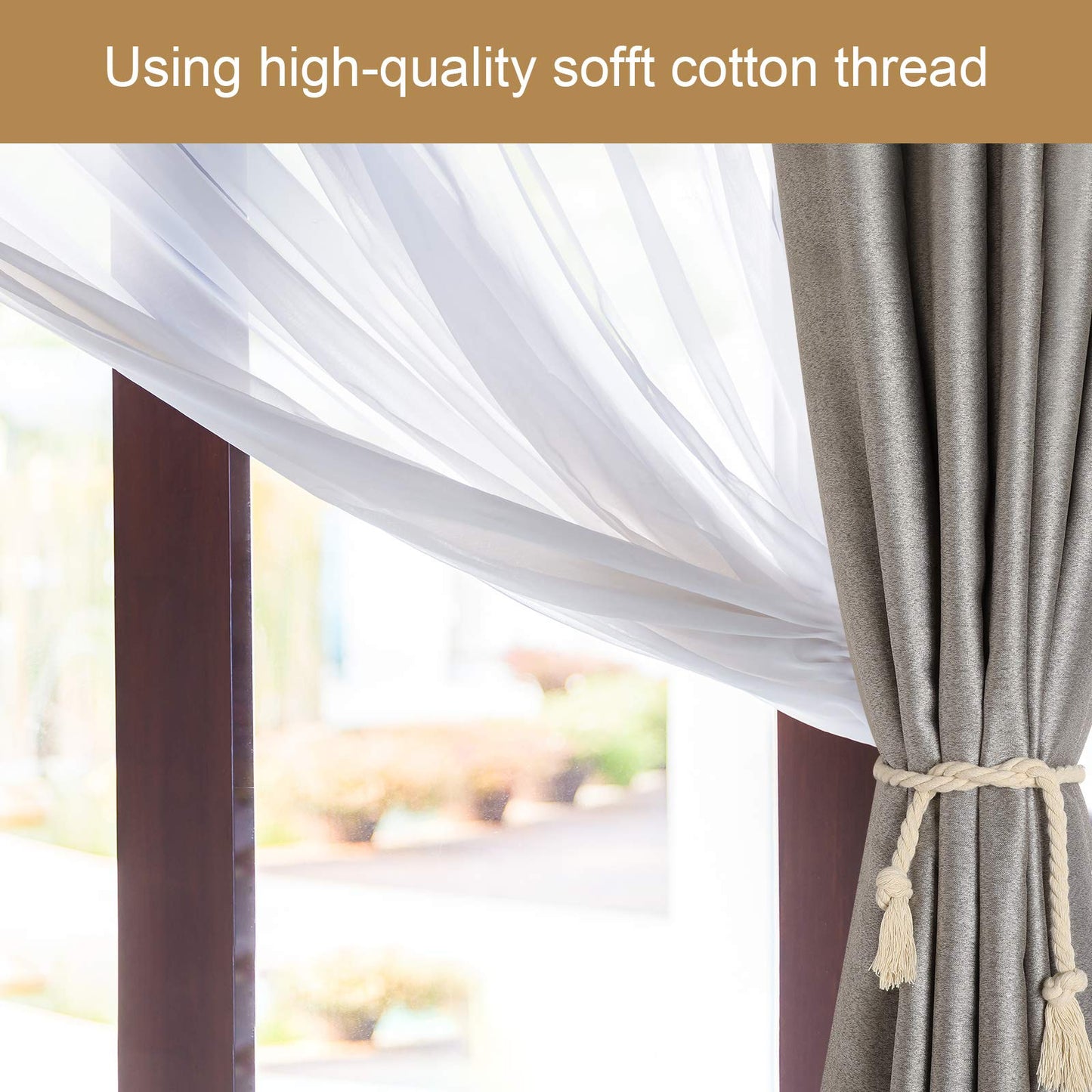 8 Pieces Curtain Rope Tiebacks Curtain Rope Holdback Handmade Curtain Tie Backs Rural Style Curtain Decorative Holdbacks for Drapery Tieback, Window Sheer, Curtain (Beige)