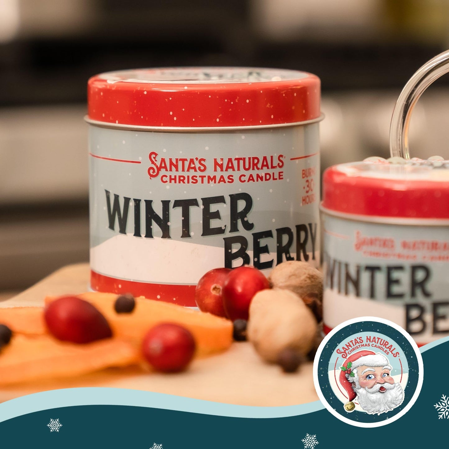 Santa's Naturals Winter Berry Christmas Candles for Holidays & Gifts, Cinnamon & Spice Scent, Soy & Beeswax Blend, 30+Hour Burn, 9 oz, 2-Pack