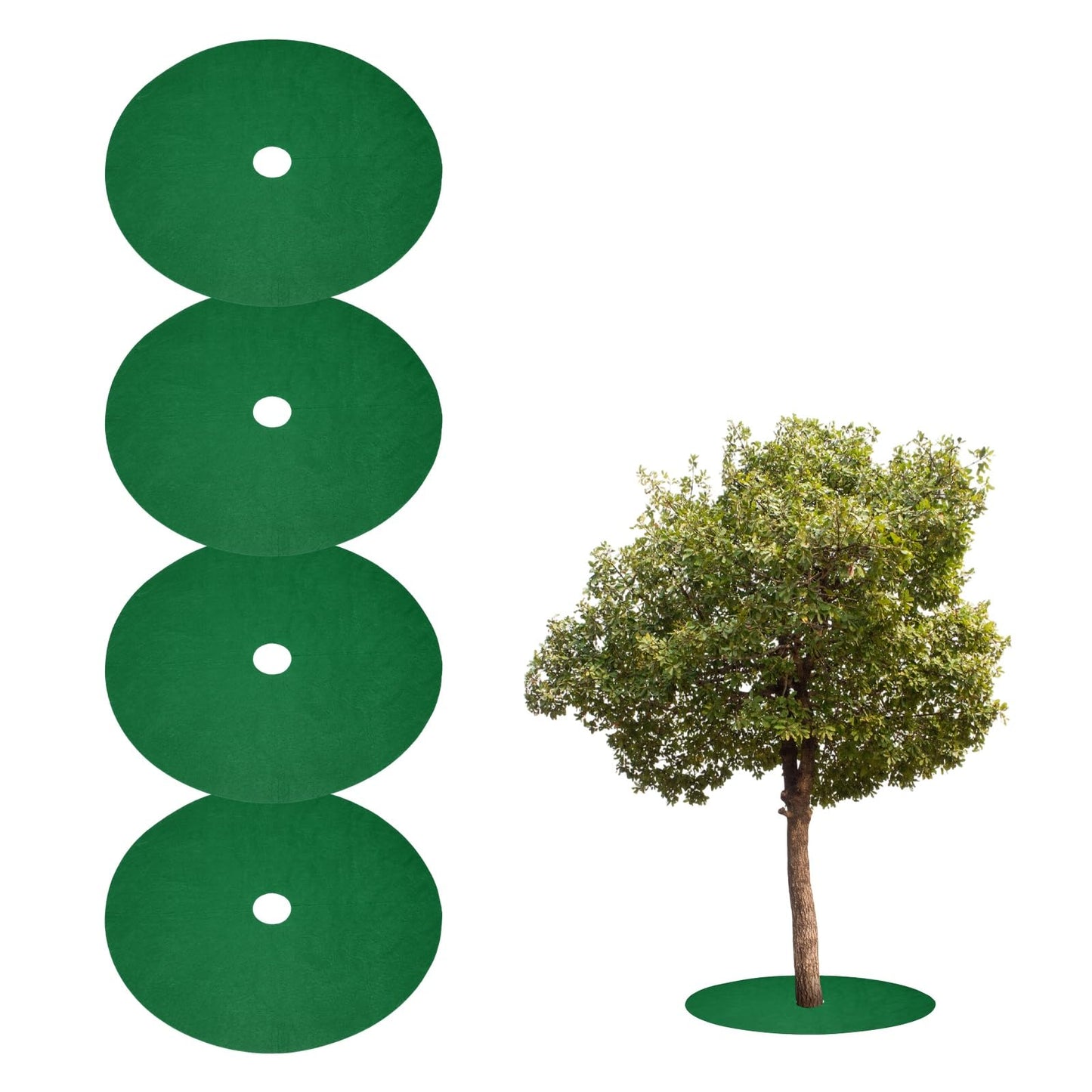 HARFINGTON 4pcs Tree Mulch Ring 24.4 Inch Non-Woven Round Tree Protector Weed Barrier Mat Plant Cover Rings for Weed Grass Control Root Protection, Green
