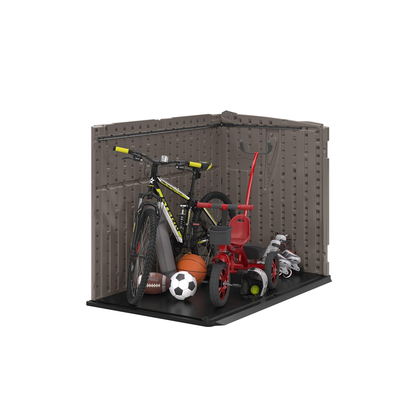 Suncast 5.9 ft. x 3.7 ft Horizontal Stow-Away Storage Shed - Natural Wood-Like Outdoor Storage for Trash Cans and Yard Tools - All-Weather Resin, Hinged Lid, Reinforced Floor - Made in The USA
