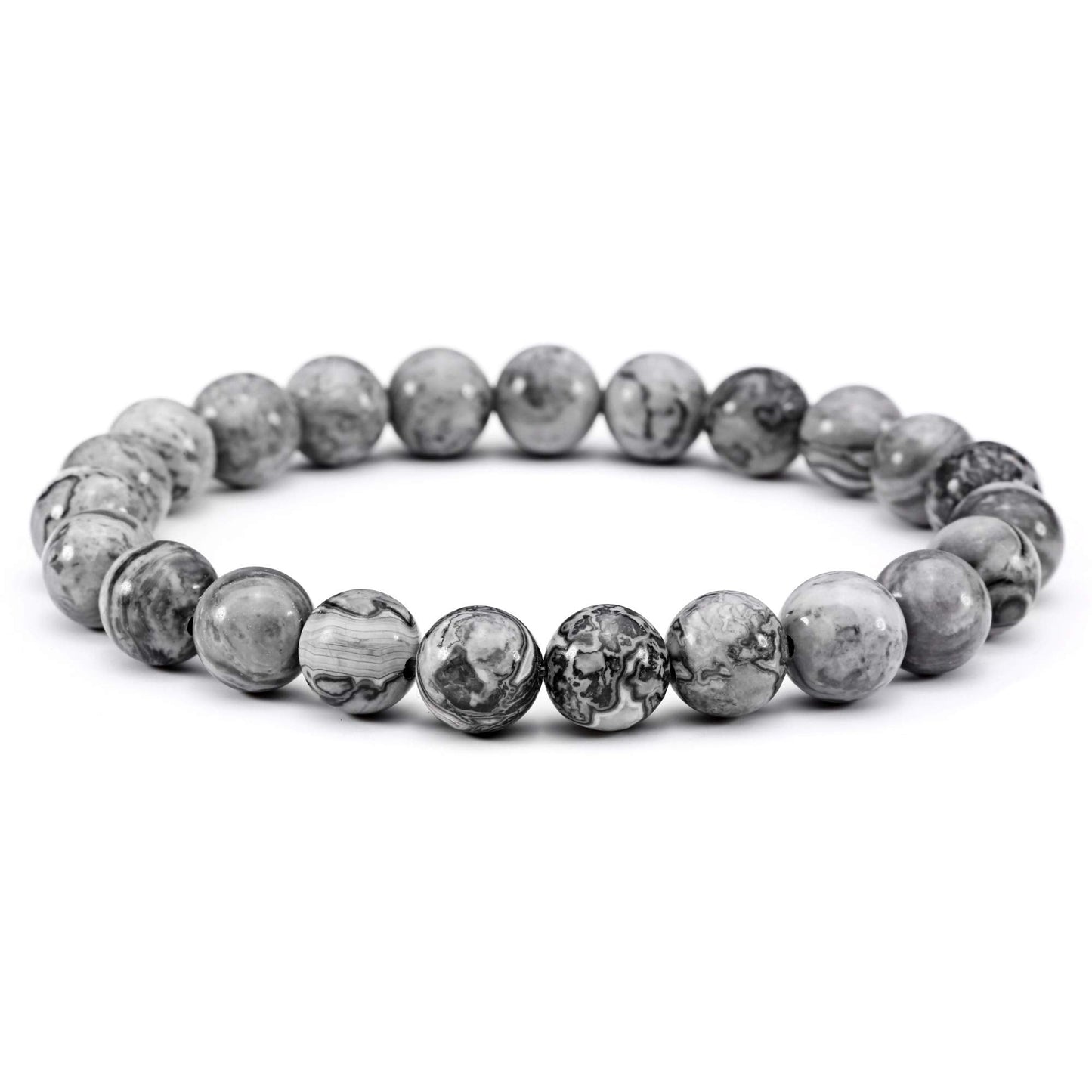 Jade cabbage Men Bracelet Natural Natural Semi-Precious Gemstone Bead Chakra Healing Energy Balance Bracelet for Mens Jewelry Gift (8mm Gray 7.3 inches)
