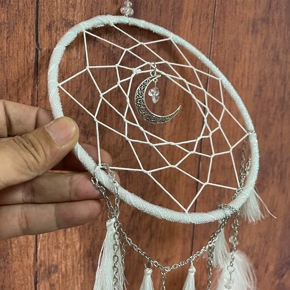 White Dream Catchers Handmade Feather Native Circular Net for Boys Girls Bedroom Wall Hanging Nursery Bedroom Decoration Blessing Gift