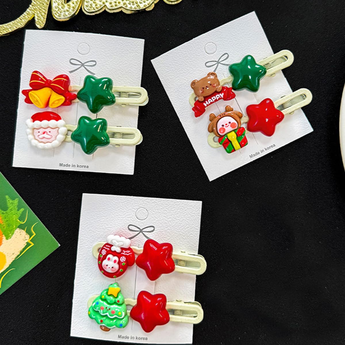 Christmas Hair Clips for Women 6Pcs Cute Hair Barrettes Cartoon Star Santa Claus Bell Gloves Fashion Accessories Xmas Tree Side clip Design Christmas Claw Clips for Women Holiday Party Hairs Decor