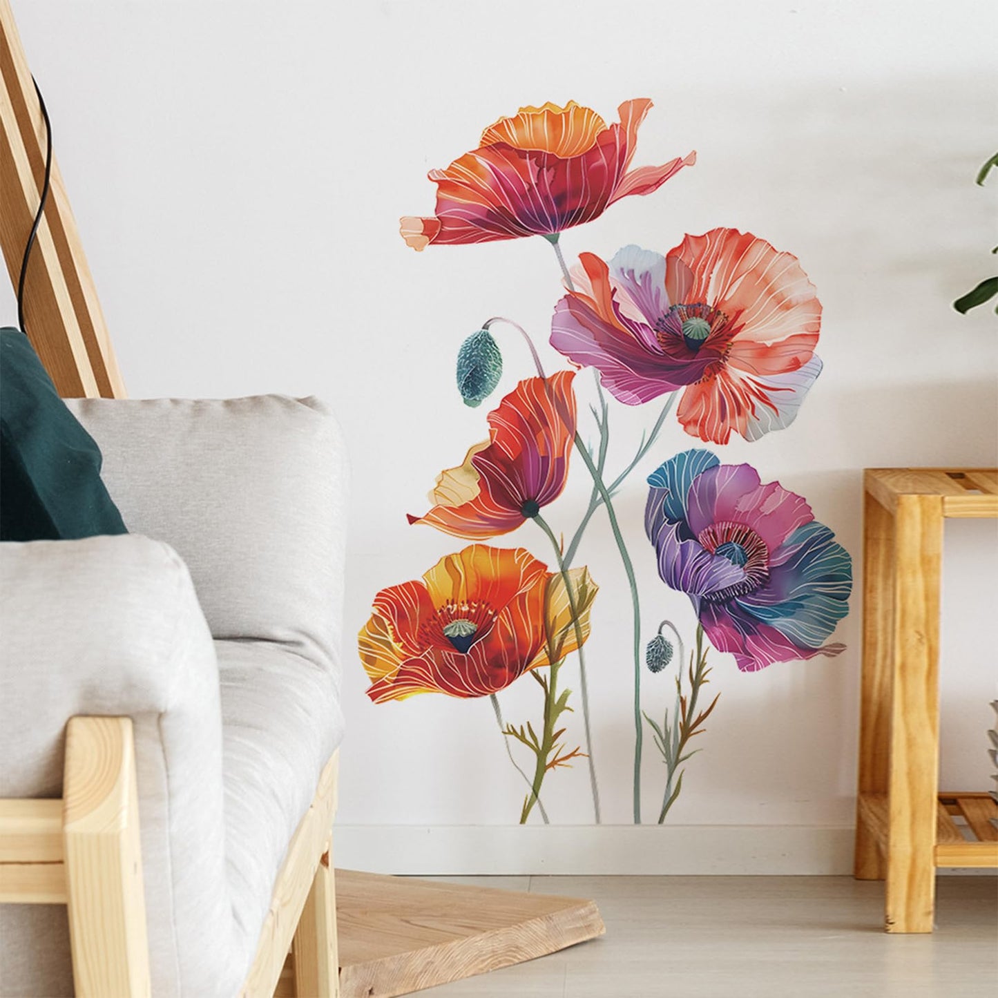 TUOKING Painted Flowers Wall Stickers Decor Removable Wall Murals Peel and Stick Wall Art Decal Home Decor for Kitchen,Bedroom,Living Room(fun-c42)