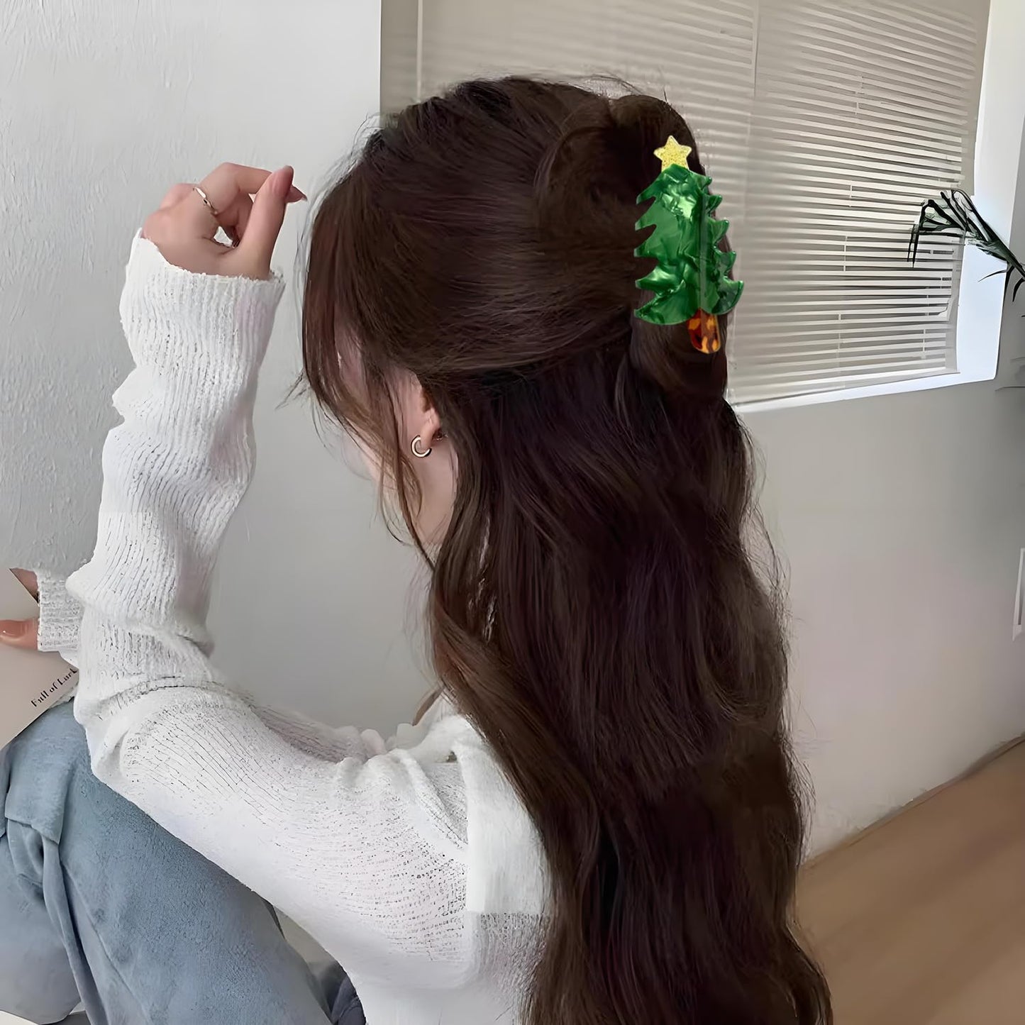 Christmas Tree Hair Clips Christmas Hair Claw Clips Cute Pine Tree Jaw Barrettes Xmas Hair Accessories Funny Strong Hold Grip Green Claw Clip Xmas Holiday New Year Hair Decoration for Women