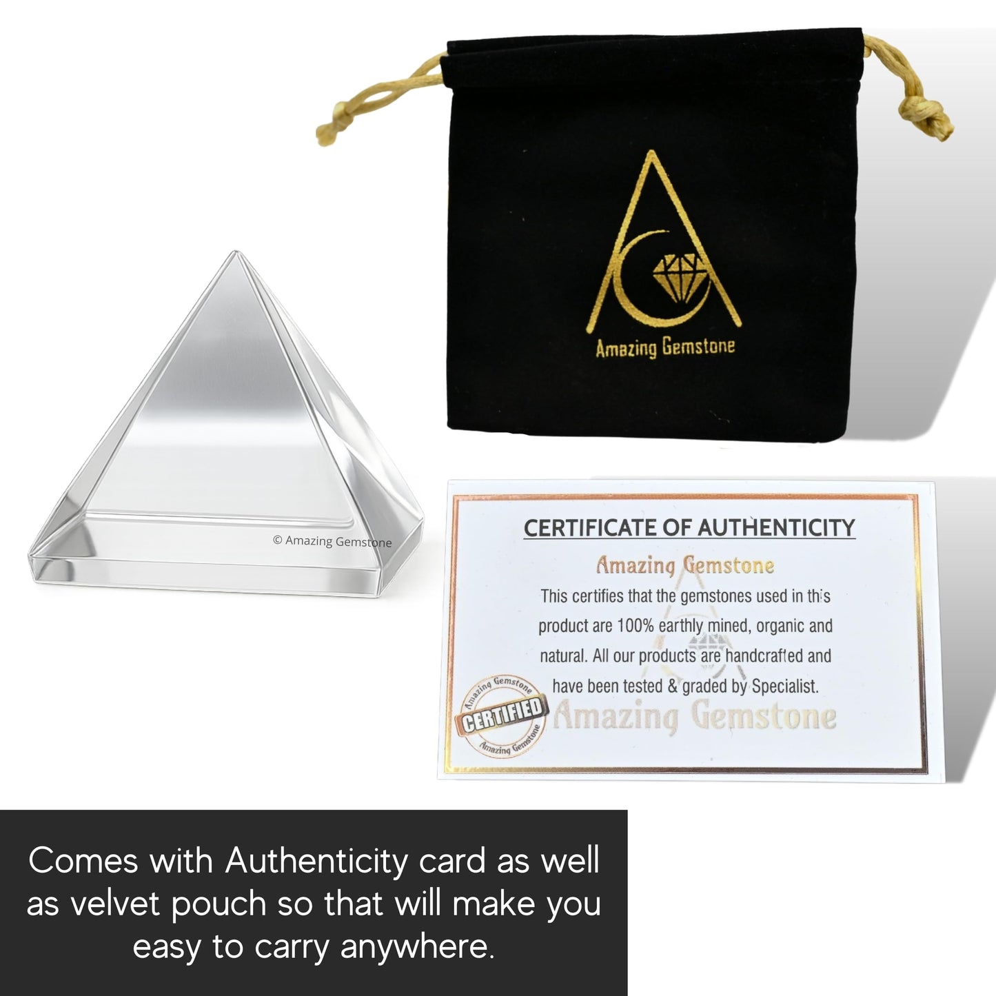 Amazing Gemstone Premium Clear Quartz Pyramid Crystal Healing Stones - 1" Great Pyramid Figurine of Natural Stone Pyramid for Meditation, Reiki, Chakra Balancing and Crystal Pyramids Grid