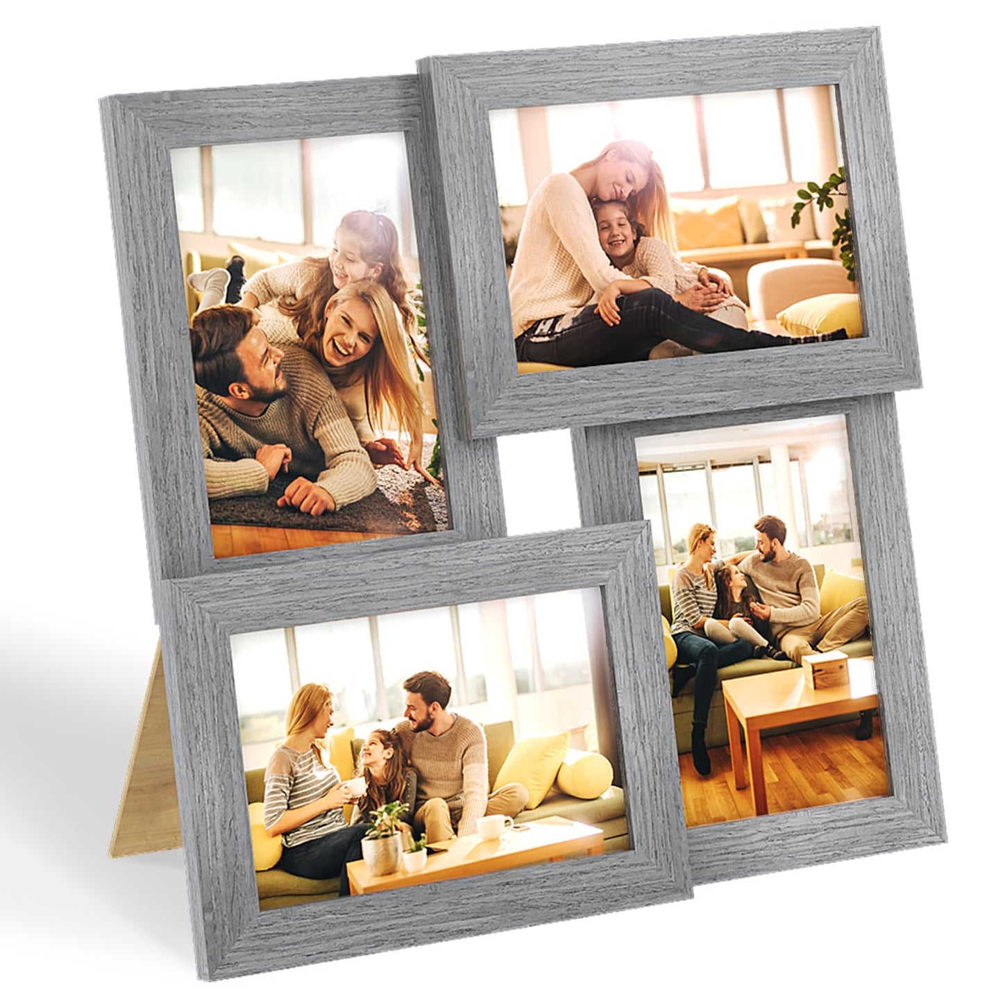 Egofine 4x6 Picture Frame Collage, Family Picture Frame for 4x6 pictures Covered by Plexiglass for Wall Hanging and Tabletop, 4-opening Dimensional Picture Frame for Home Deor, Oak Grey