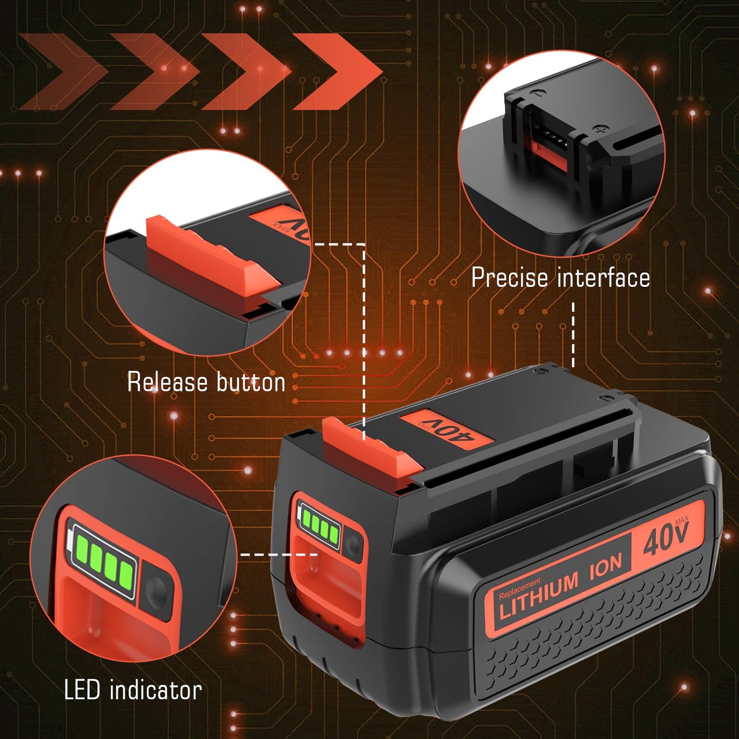 2-Pack 3600mAh LBX2040 Lithium ion Replacement Battery and Charger Compatible with Black and Decker 40 Volt Battery LBX2040 LBXR36 LBXR2036 LST540 LCS1240 LBX1540 LST136W Cordless Power Tool(Orange)