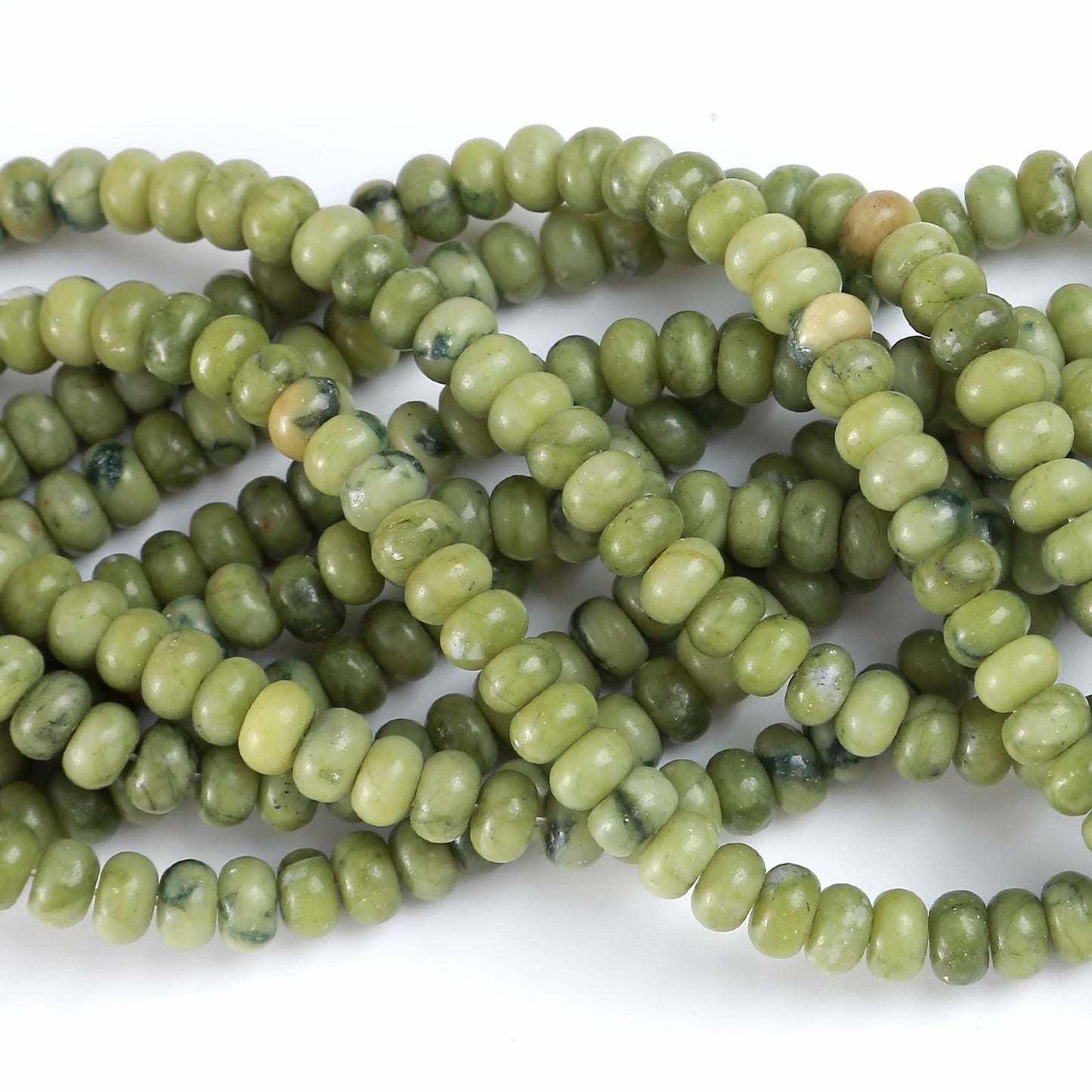 5x8mm 76pcs Natural Stone Chinese Green Jade Rondelle Spacer Loose Beads Abacus Disk Stone Round Loose Gemstone Beads for Jewelry Making DIY Bracelet Necklace