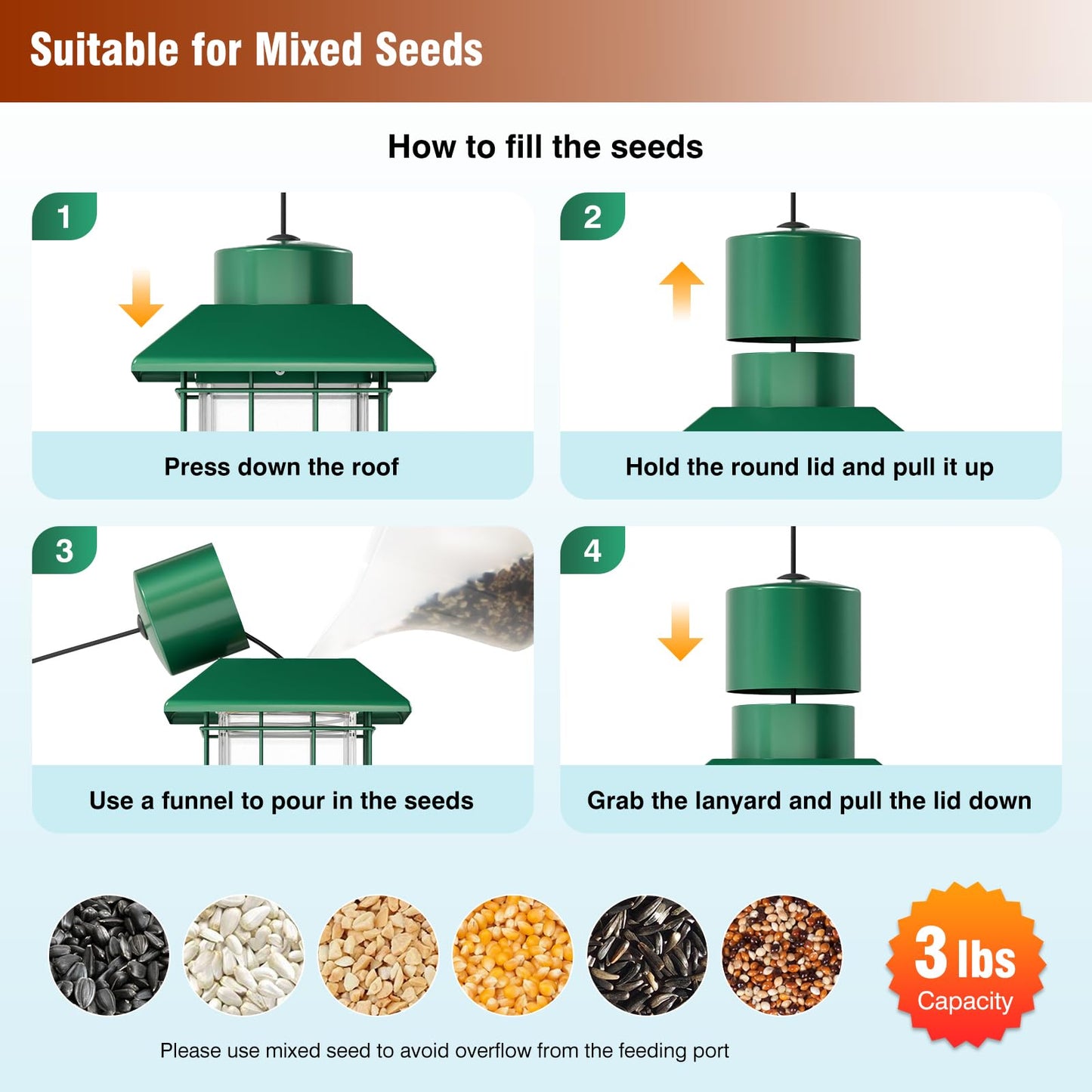 GAINSEN Squirrel Proof Bird Feeder, Metal Bird Feeders for Outdoors Hanging, Weight Activated, 3Lb Capacity, 4 Ports, All-Weather Tube Bird Feeder for Outside, Cardinal Finch Bluebird Wild Bird Feeder