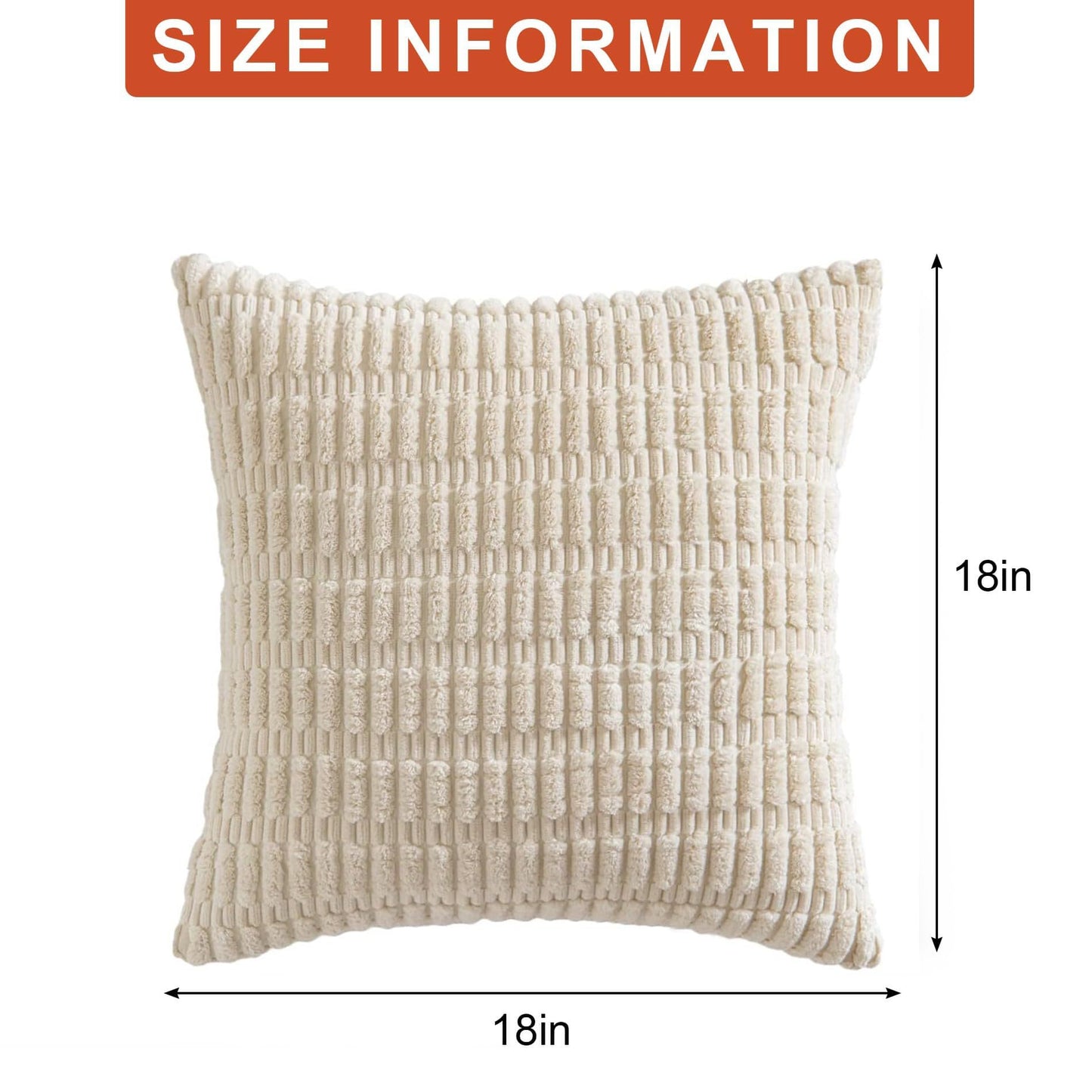 Aegero Pack of 2 Corduroy Decorative Throw Pillow Covers 18x18 Inch Soft Striped Pillow Covers Modern Farmhouse Home Decor for Sofa Living Room Couch Bed(Cream White)