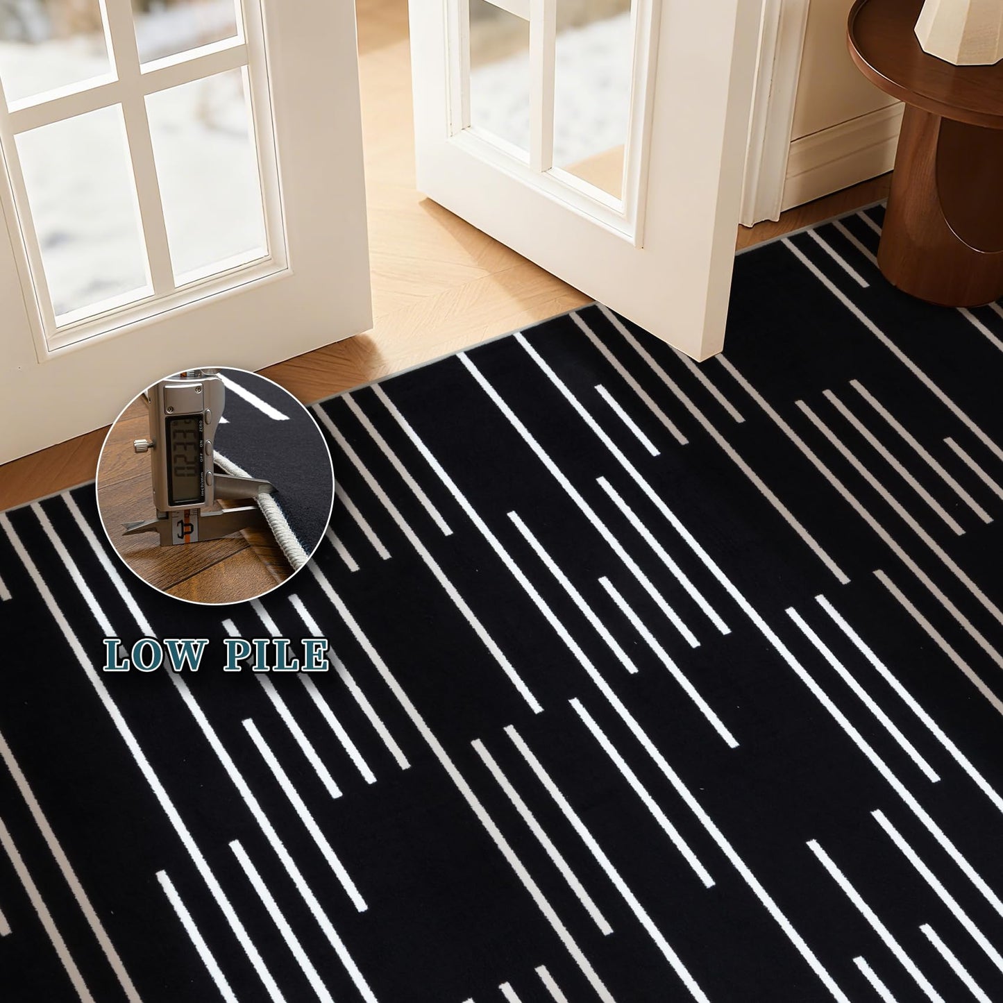 YIHOUSE Abstract Washable Rug 5x7,Ultra Thin Non Slip Black Rugs for Living Room,Modern Minimalist White Stripe Rugs for Bedroom,Dining Room Office Playroom (5'x7',Black-3)