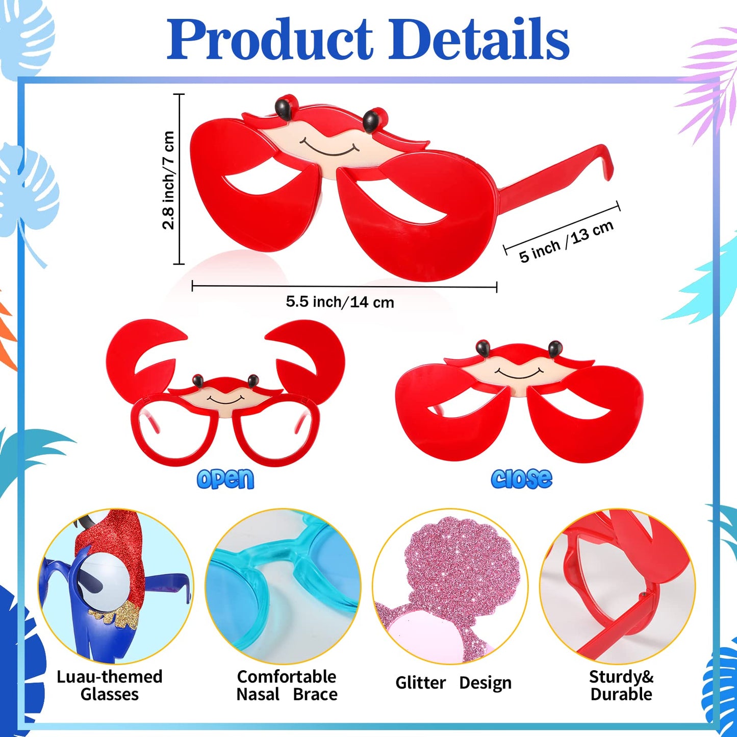 Junkin 24 Pairs Luau Party Sunglasses Funny Hawaiian Tropical Glasses Favors Novelty Fancy Eyeglasses Photo Booth Props for Adults Teens Birthday Summer Beach Themed Party Supplies Decoration