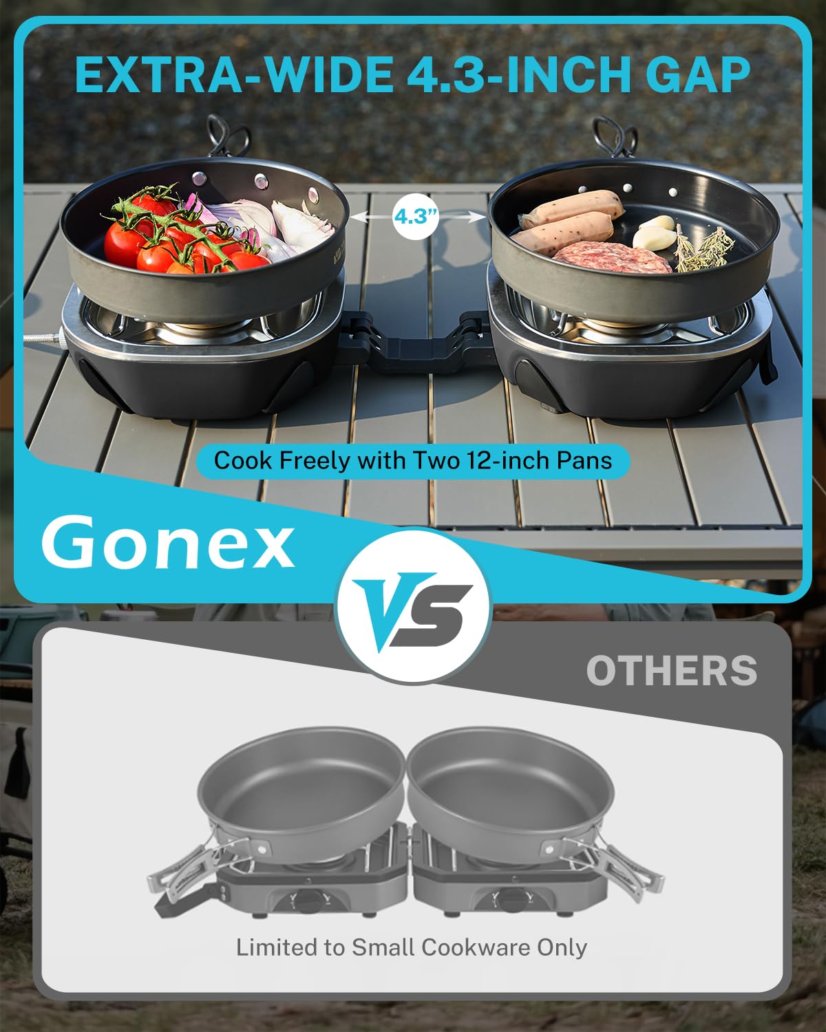 Gonex Propane Camping Stove, Portable Folding Camp Stove 20,000 BTUs AeroFlame 2 Burner with Precision Flame Control & Removable Pot Stands for Camping, Hiking, Patio, BBQ(Black)