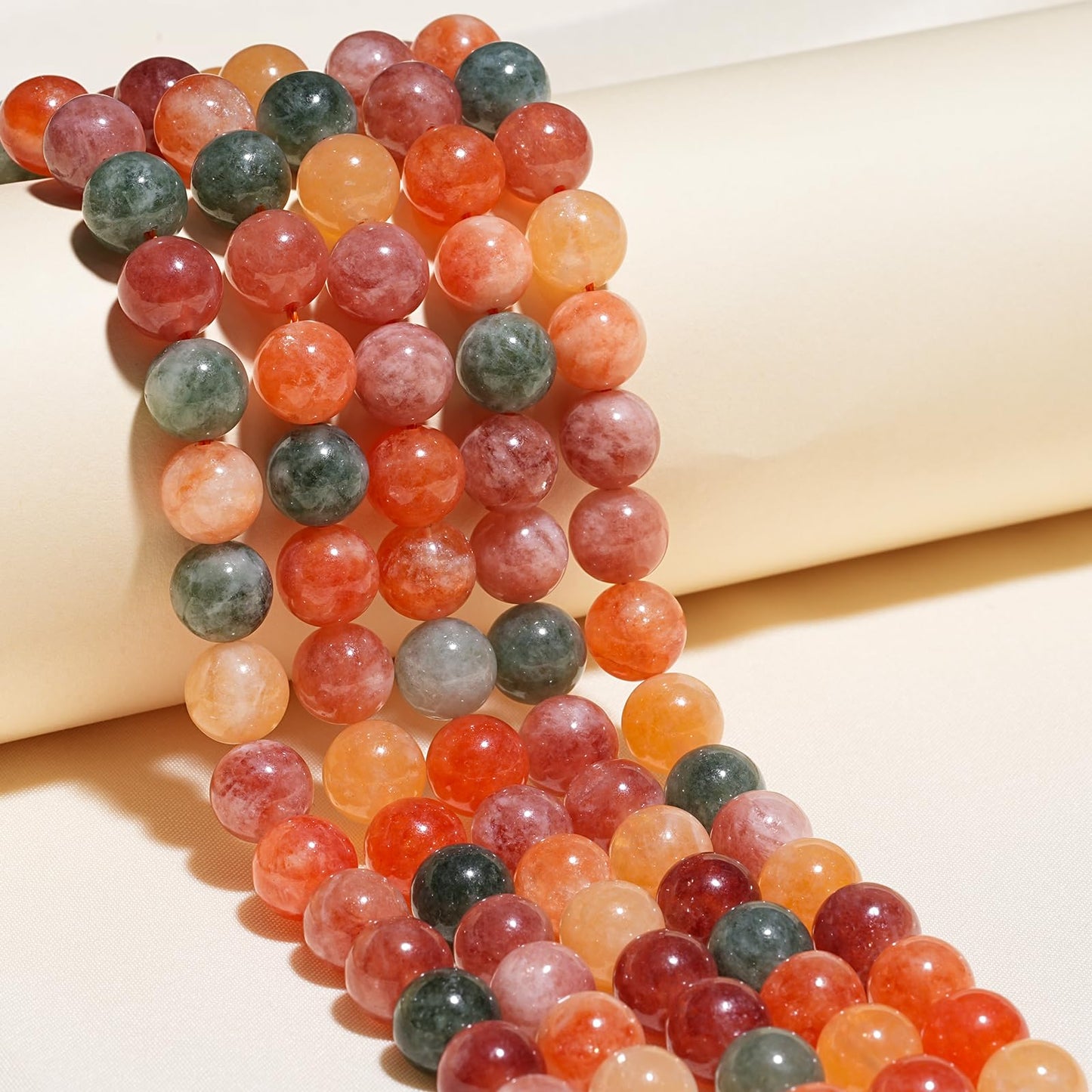 10mm Natural Colorful Rabbit Hair Crystal Gemstone Beads Polished Round Smooth Stone Beads for Bracelets Jewelry Making 15inch Loose Beads