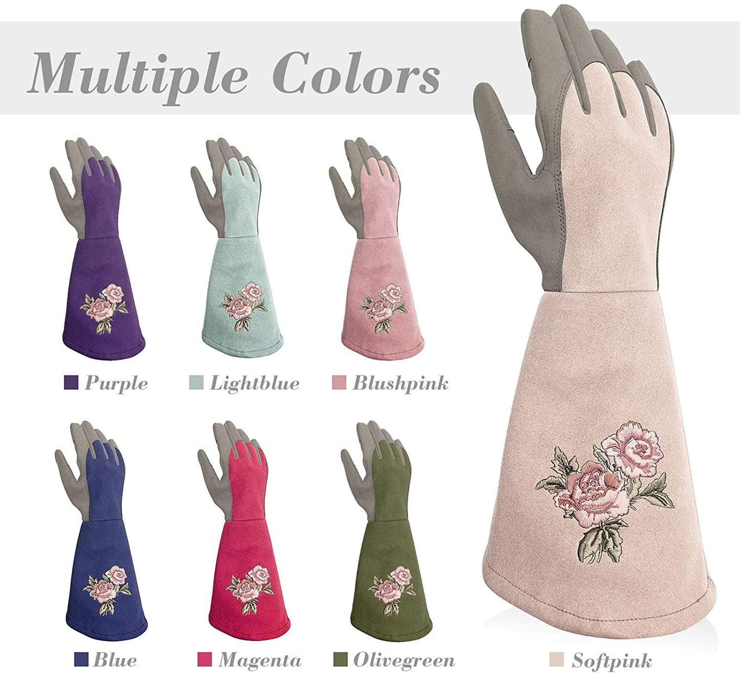 Intra-FIT Rose Pruning Gloves Thorn Proof, Embroidery Leather Gardening Gloves with Extra Long Forearm Protection