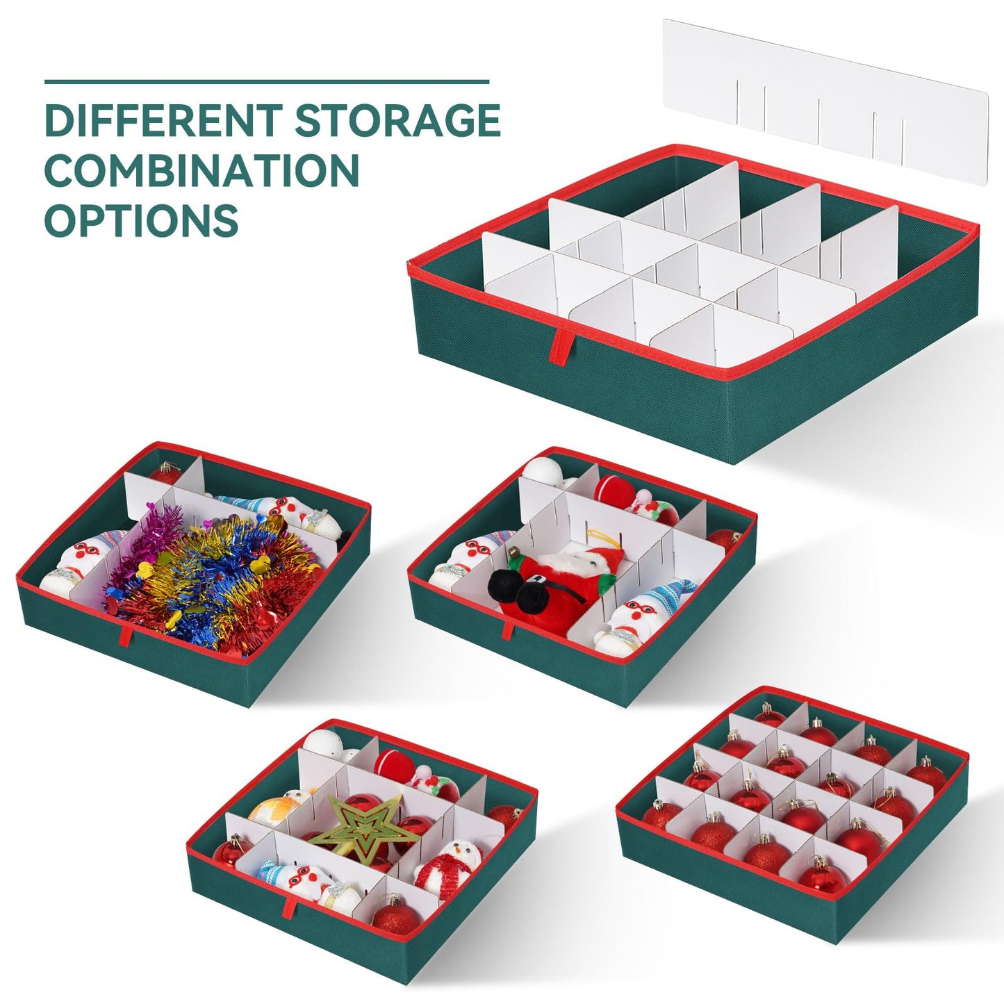 Peyulia Christmas Ornament Storage Box,2-in-1 Christmas ornament organizer&Christmas Figurine Container,5 Trays,6 Adjustable Christmas Figurine Storage Grids,Green
