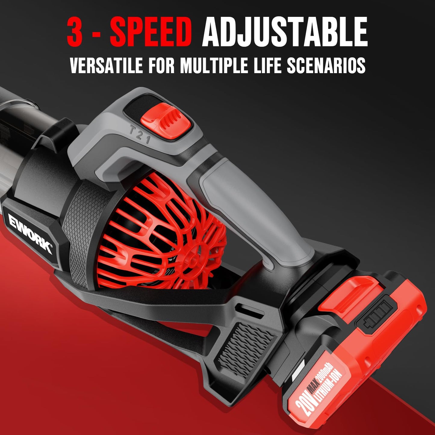 EWORK Cordless Leaf Blower 20V, 550 CFM 3-Speed Electric Handheld Blower, 2 Pack 2.0Ah Batteries & Charger Included for Lawn, Patio, Garden & Sidewalk Cleaning