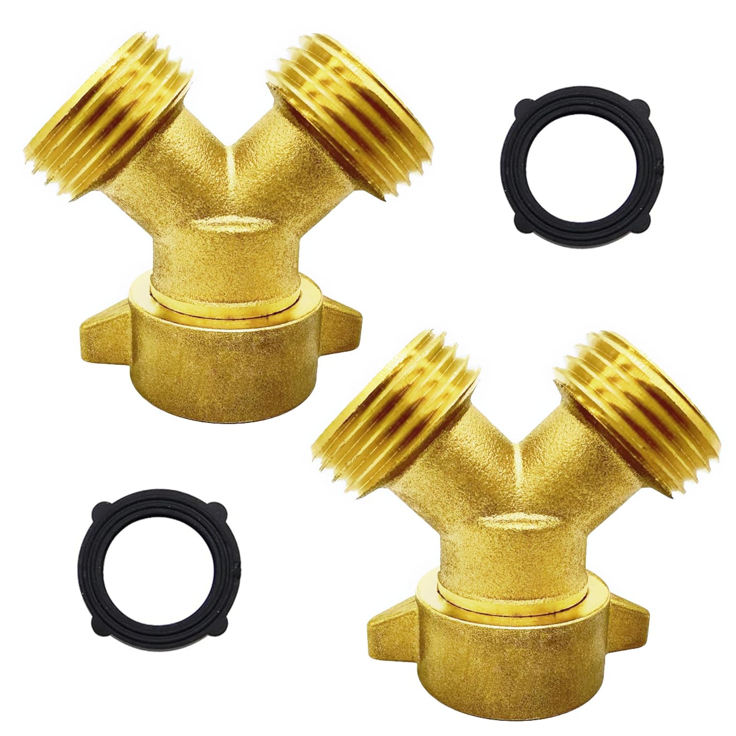 NICOLEKAY 2PCS Brass 3/4" GHT Garden Hose Splitter Body Backyard 2 Way Y Shaped Swivel Connector Threaded Pipe Fitting Coupler Adapter with Washer