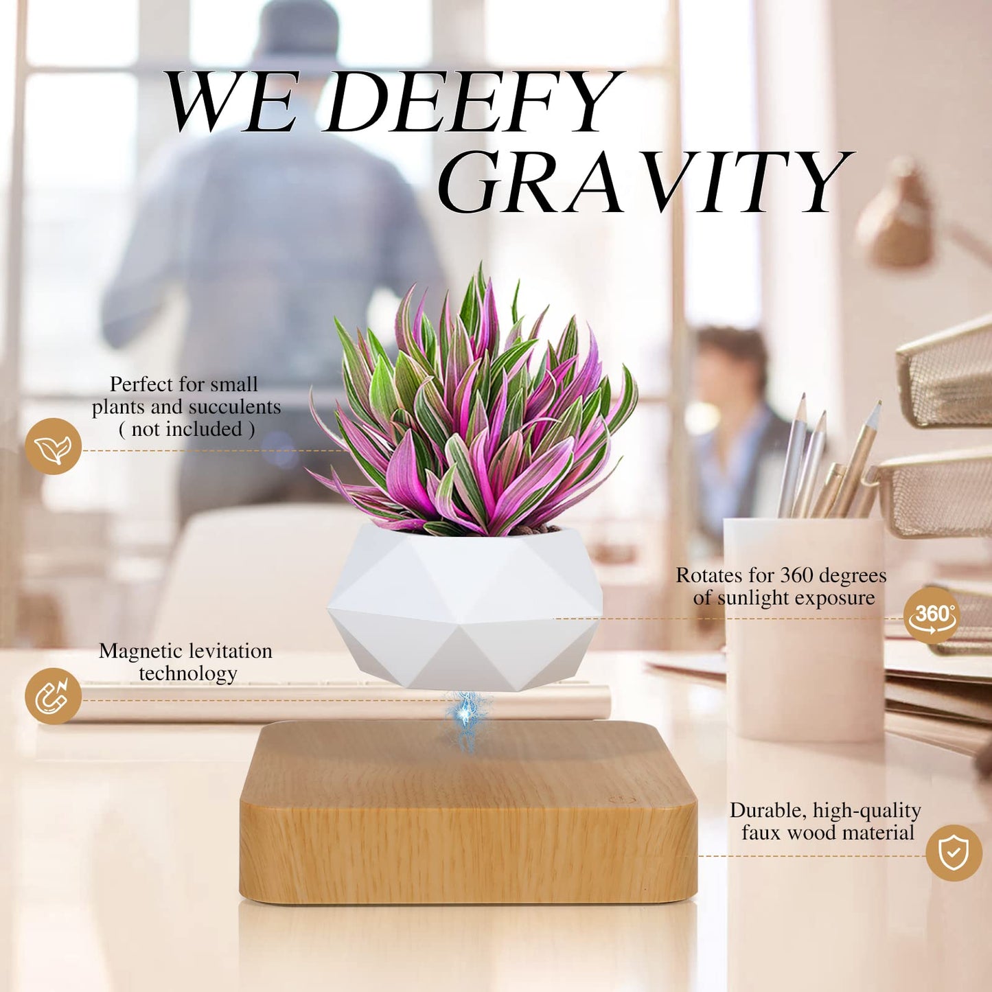 Babook Levitating Air Bonsai Pot, Cool Stuff,Rotation Flower Pot Planters, Potted Plant Home Desk Decor in Flower Pots & Planters from Home & Garden on (Light Color)