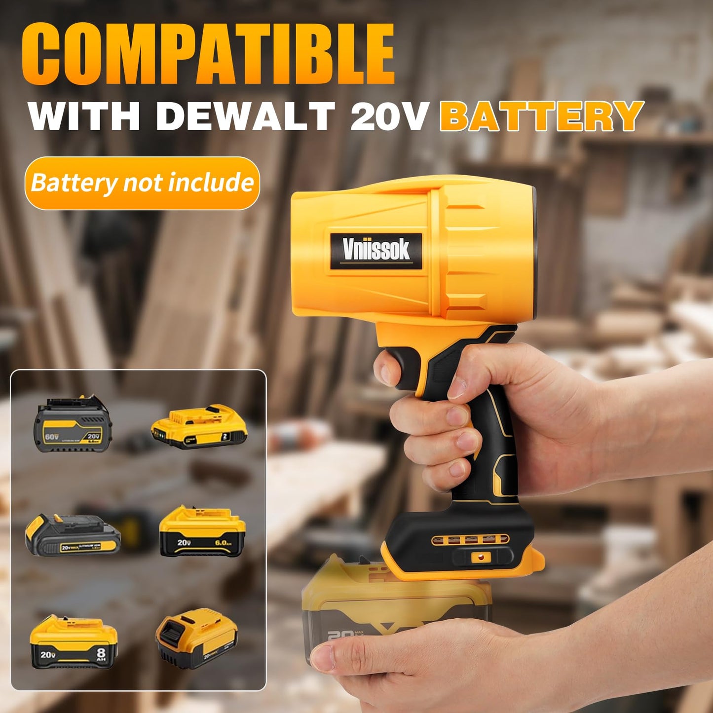 Electric Cordless Leaf Blower Dust Blower for DEWALT 20V Battery, High-Speed Motor Handheld Jet Fan Air Blower for Patio Cleaning, Lawn Care, Blowing Leaves and Dust (No Battery/Charger)