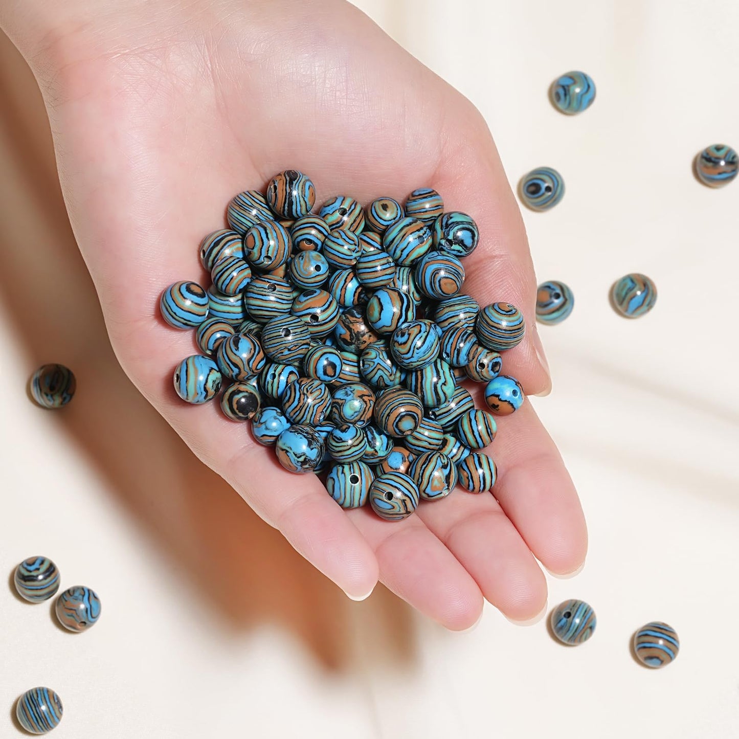 8mm Natural Blue Malachite Gemstone Beads Polished Round Smooth Stone Beads for Bracelets Jewelry Making 15inch Loose Beads