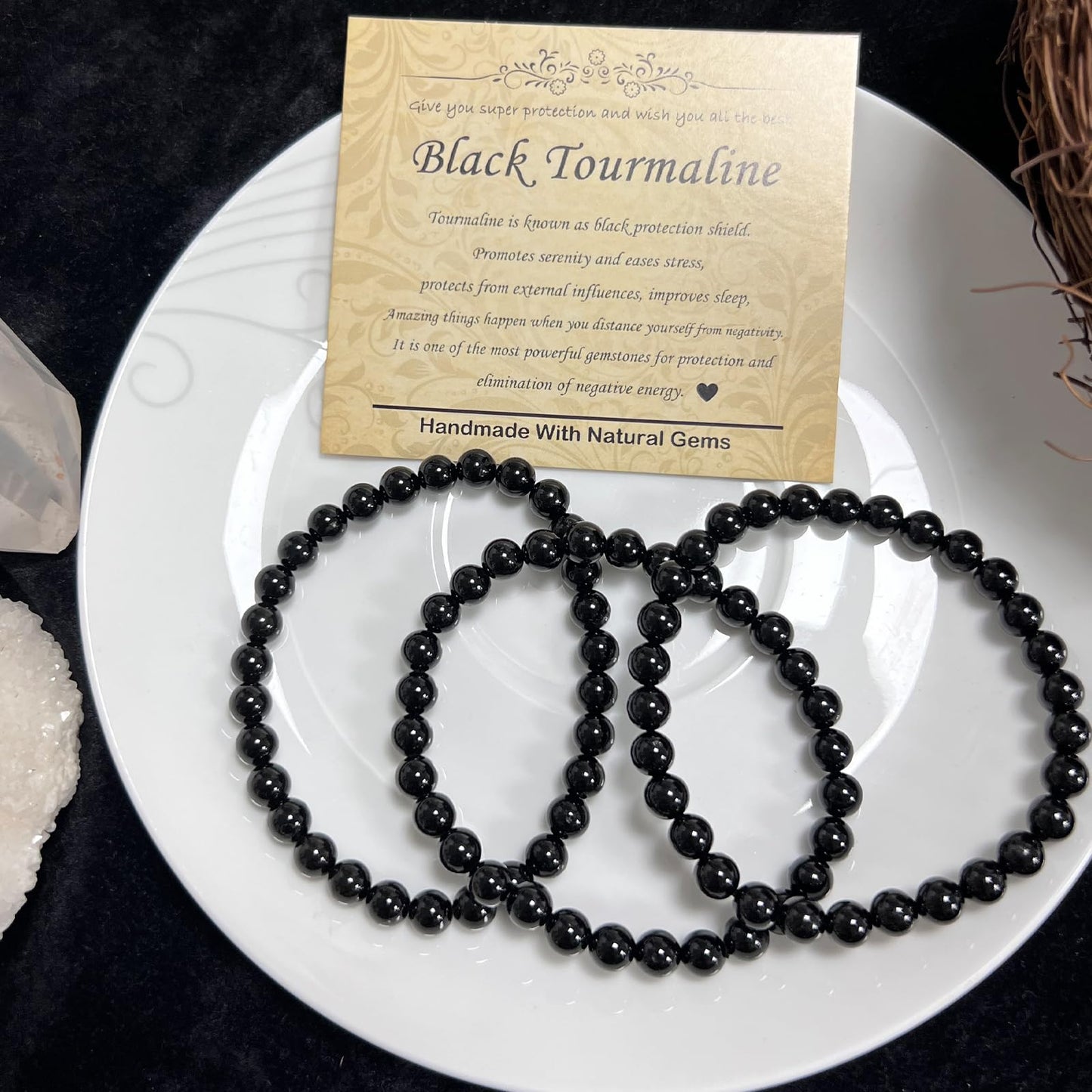 CHCCOYE 6mm Natural Healing Gemstone Bracelet Handmade Yoga Stretch Elastic Bracelet Stress Relief Crystal Jewelry for Men and Women (6mm Black Tourmaline)
