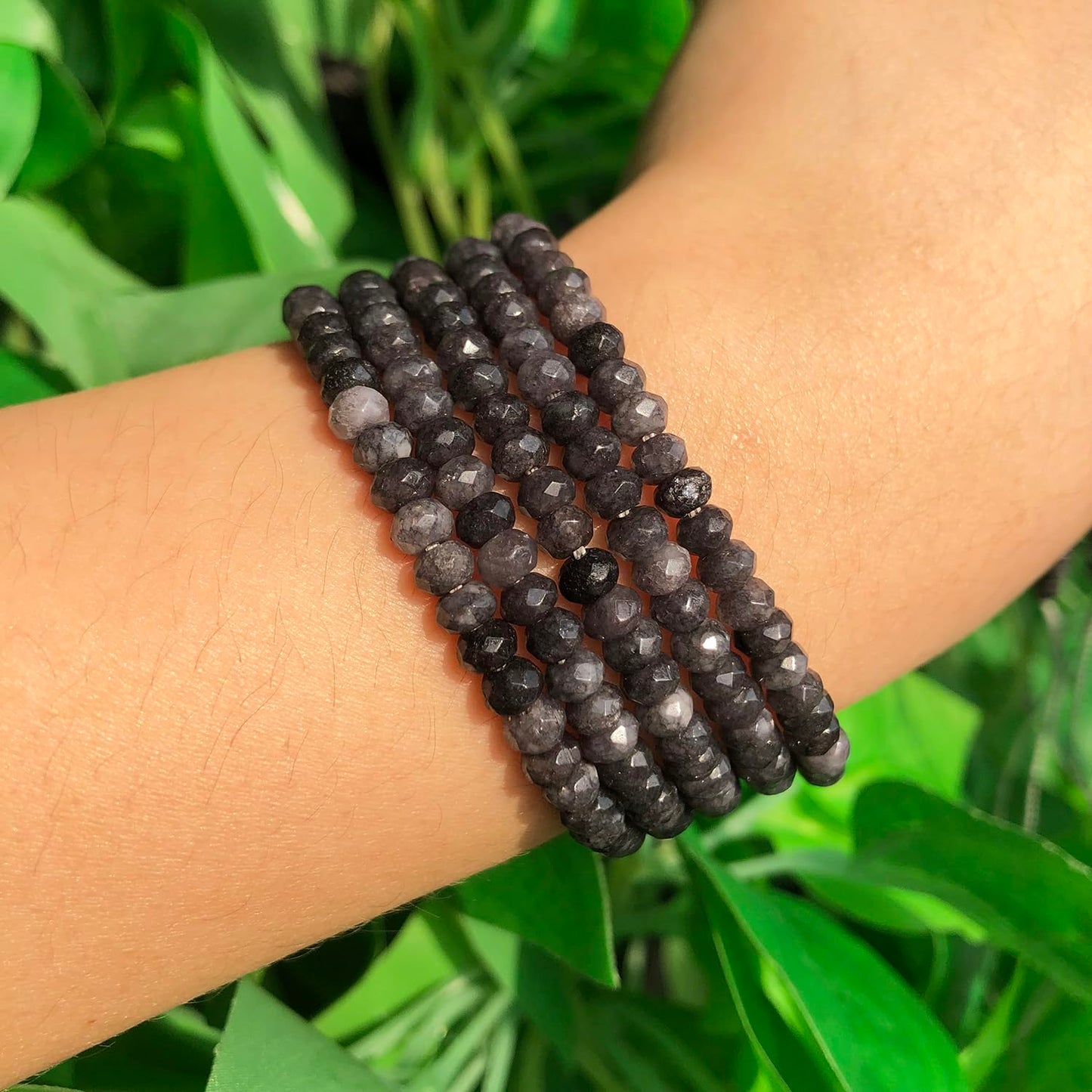 2 String 220PCS 3x5mm Natural Grey Agate Beads for Jewelry Making, Songxi Facted Loose Gemstone Beads for DIY Bracelet Necklace Making Supplies with Energy Healing Chakra Power