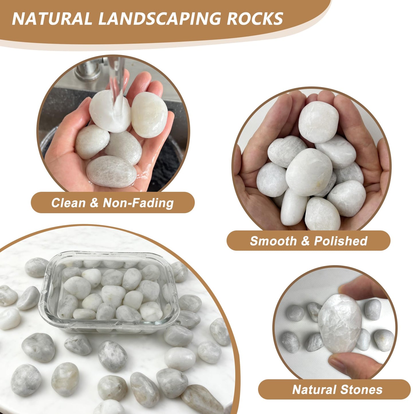 Garrdeen 5LB White River Rocks, High Polished 1–2 inch Decorative Pebbles for Indoor Plants, Aquarium & Fish Tank Rocks, Garden Landscaping Stones, Vase Fillers, Lava Rocks for Plants & Pathway Decor