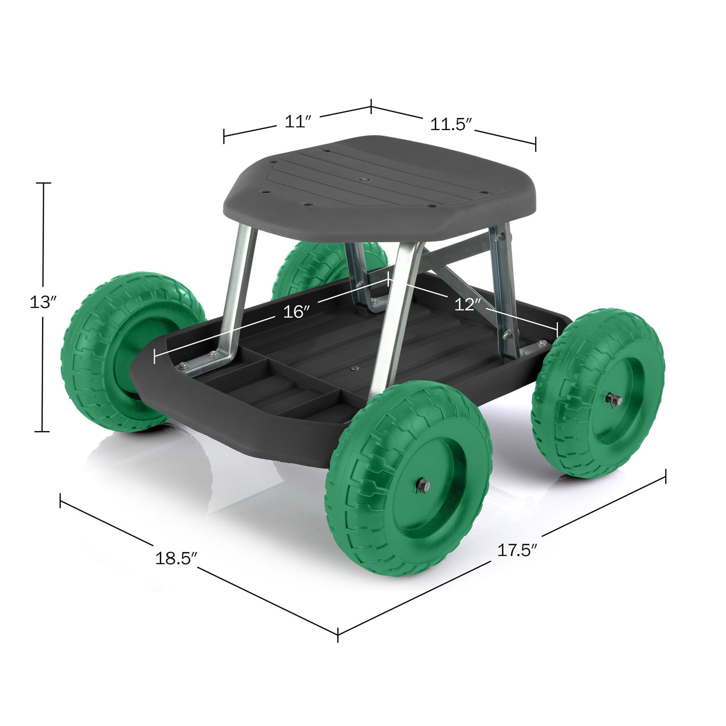 Gardening Stool - Rolling Garden Seat with Wheels and Storage Tool Tray - Garden Cart Scooter - Yard Tools by Pure Garden (Black and Green)