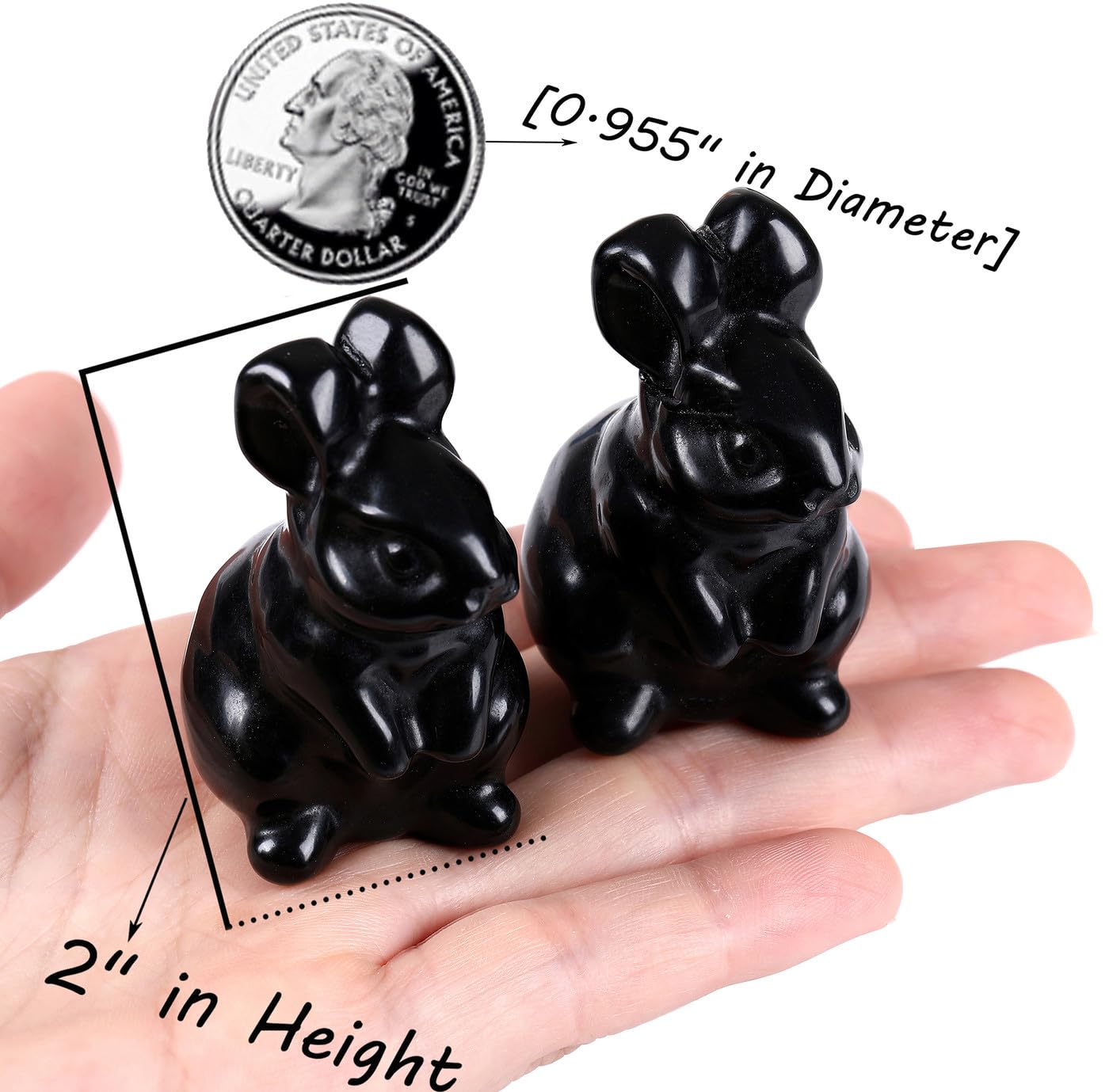 QINJIEJIE 2" Bunny Decor Easter Rabbit Decor Black Obsidian Crystals Rabbit Figurine Healing Stones Carved Statue Gemstones Polished Gem for Spring Easter Home Decor Party Favors