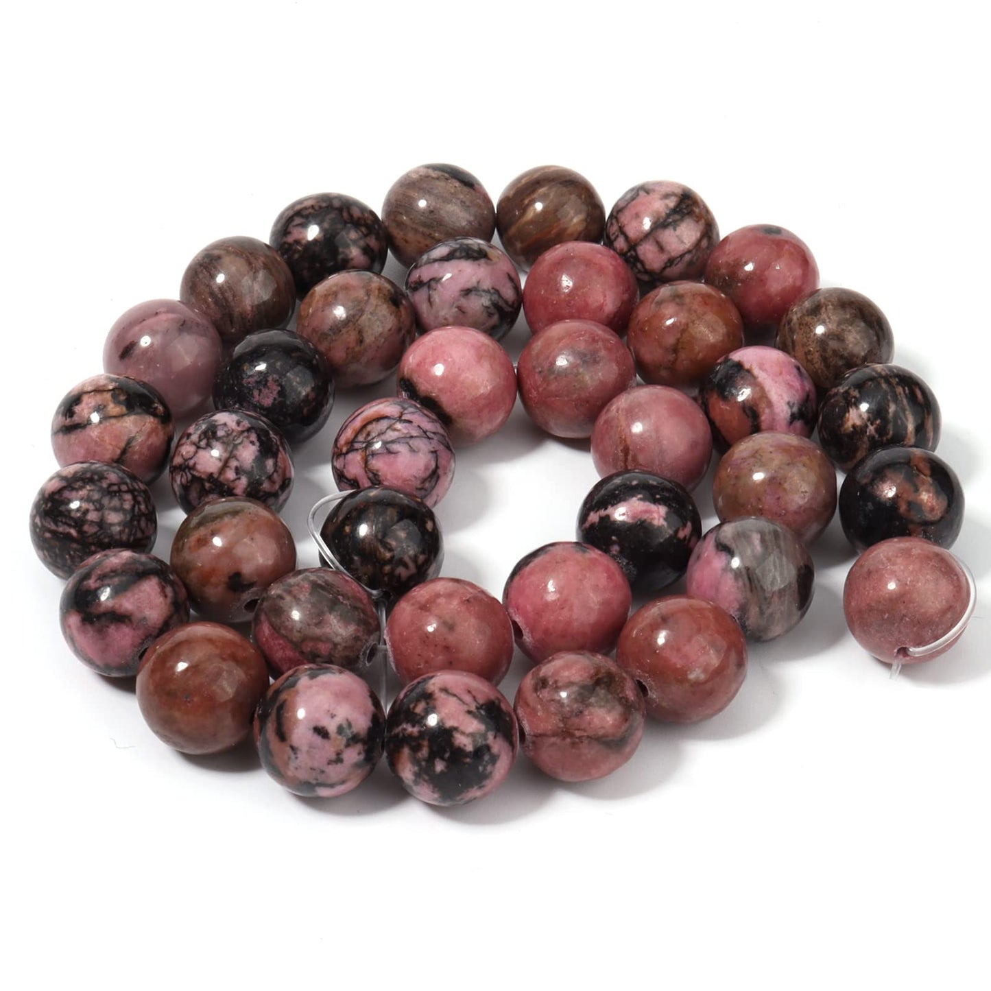 45pcs 8mm Natural Stone Beads Red Black Rhodonite Beads Energy Crystal Healing Power Gemstone for Jewelry Making, DIY Bracelet Necklace