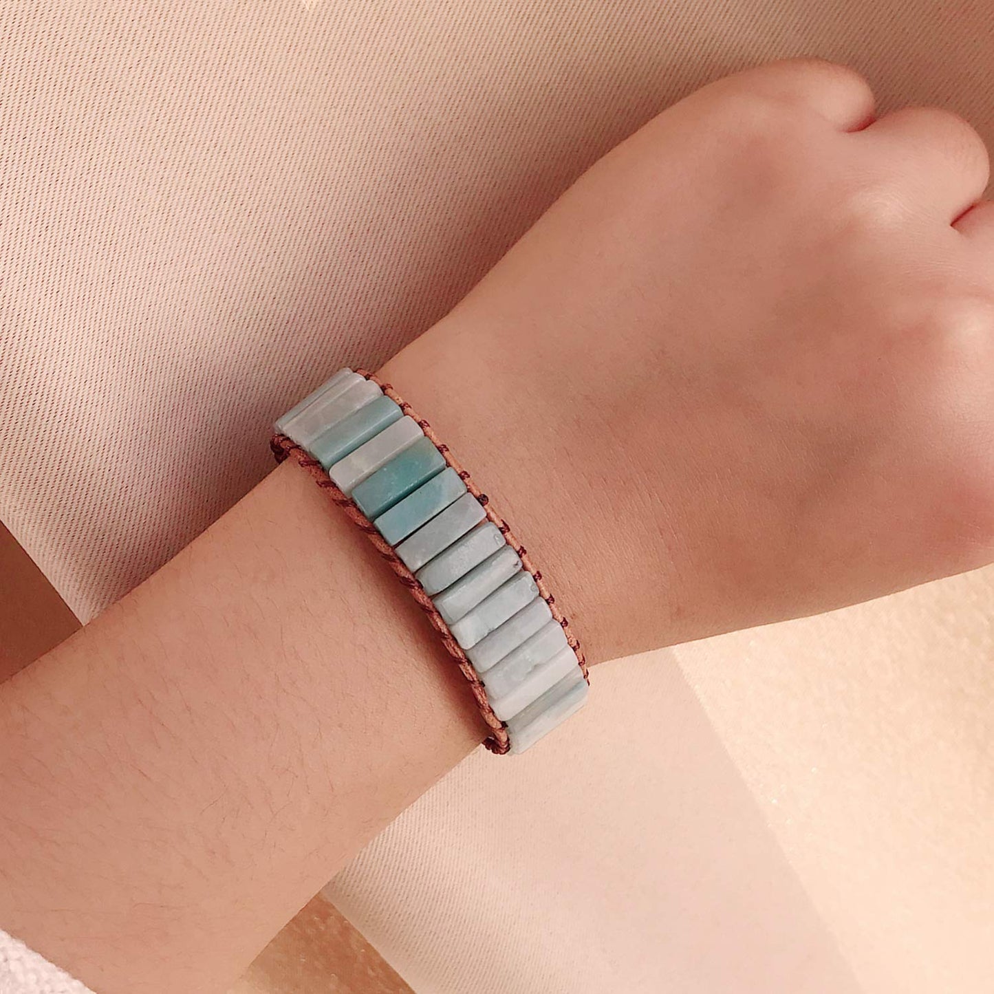 Plumiss Natural Amazonite Stone Bead 1 Wrap Braclet Jewelry Gift for Women