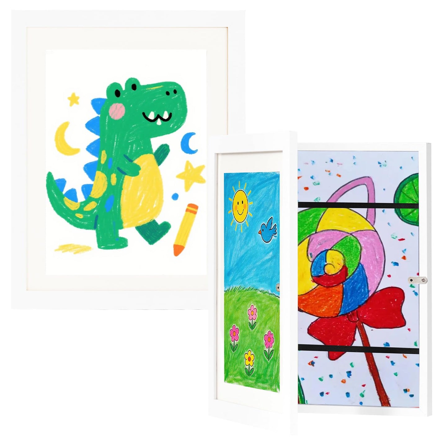 GiggleCraft Kids Art Frame 8.5 by 11 Picture Frame – 2-Pack Front Opening Framed Wall Art Pictures Wall Decor – Ready to Hang Kids Room Decor Ideal for Home, Classroom, Playroom - White