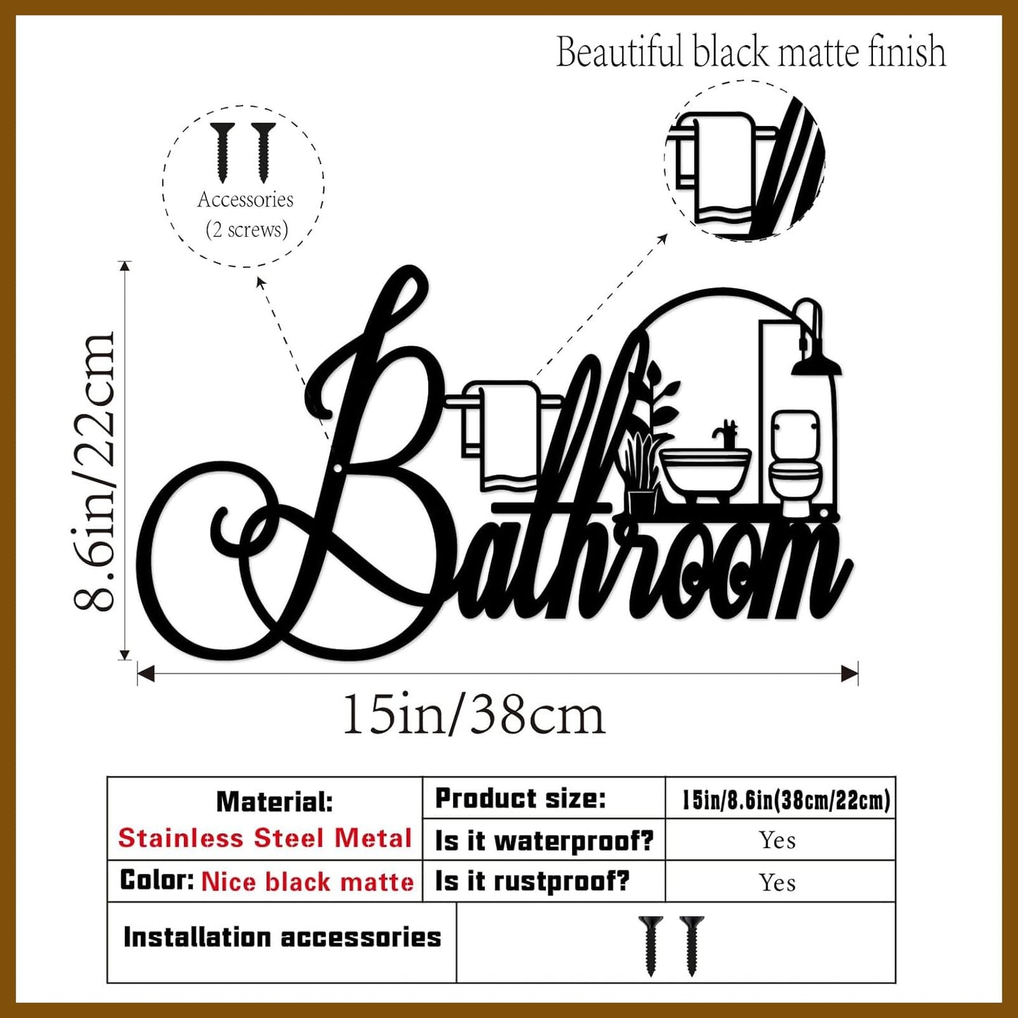Black Metal Bathroom Wall Decor, Farmhouse Funny Bathroom Sign for Modern Home Hanging Decorations, Metal Bath Art （15 X 8.6in）