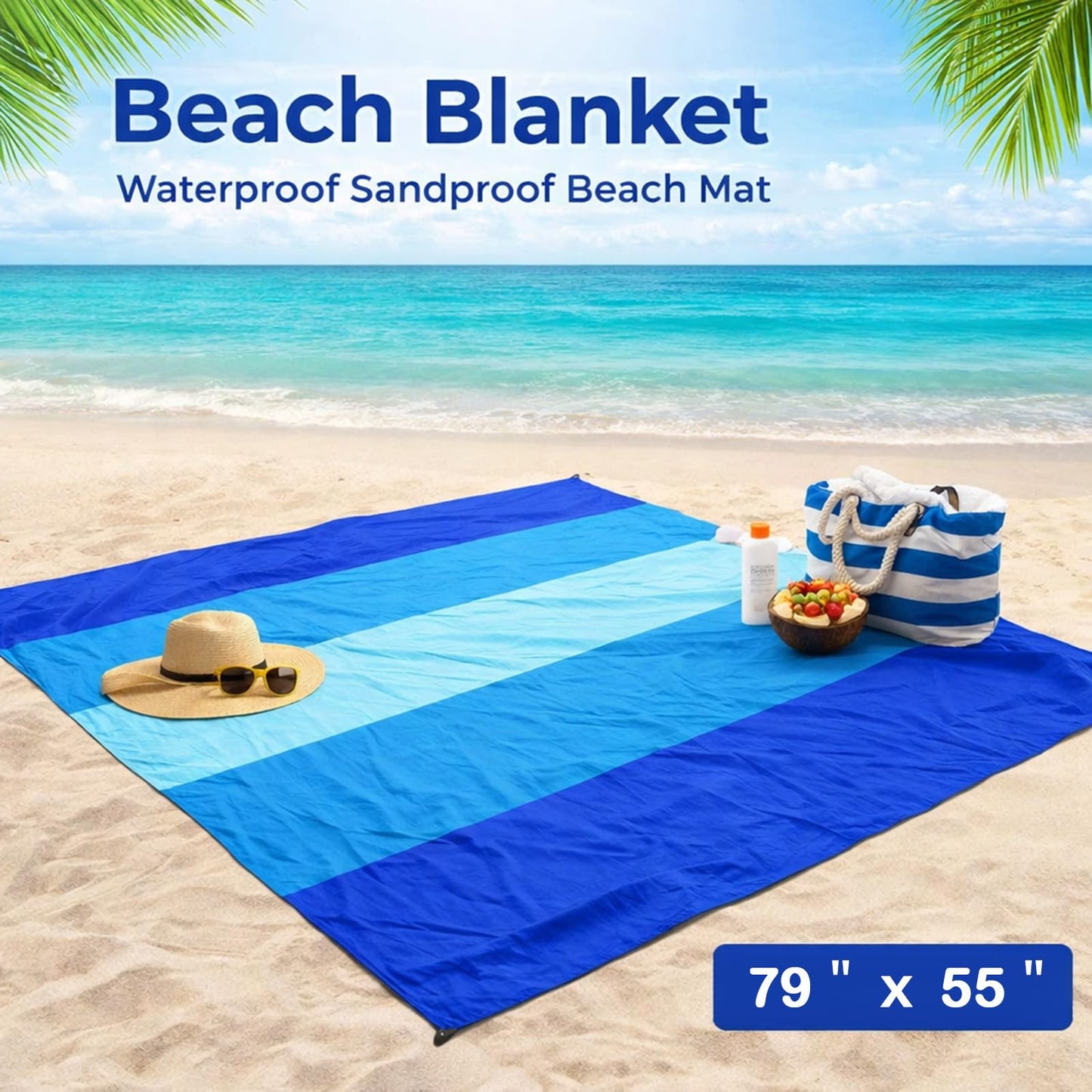 Livtoch Beach Blanket Sandproof Waterproof 79" x 55", Portable Picnic Mat Mat, Sand Free Quick Drying Camping Blanket, Lightweight Beach Essentials for Picnic & Travel