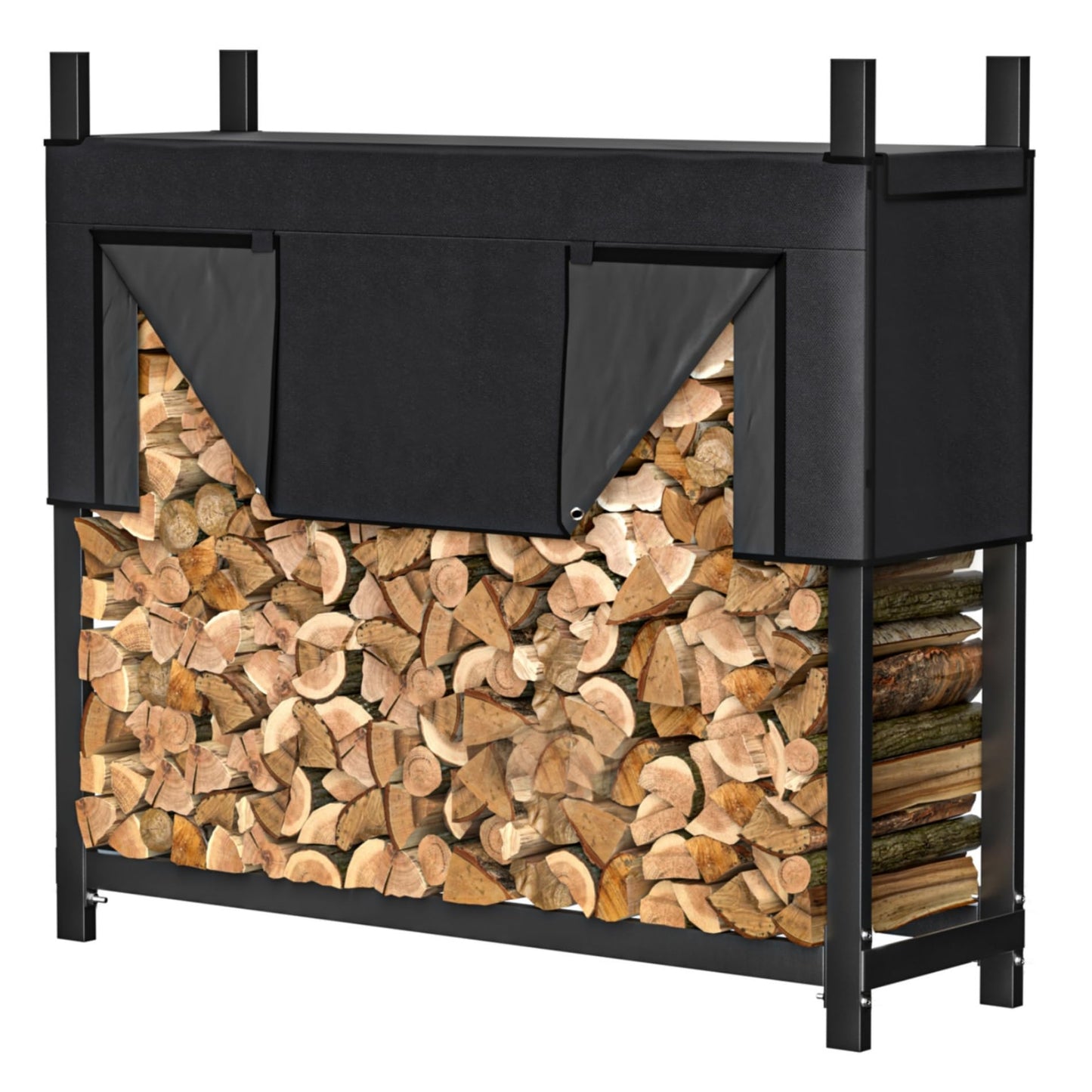 WALMANN Heavy-Duty Firewood Rack with Waterproof Cover & Firewood Carry Bag, 4 ft Outdoor Indoor Wood Log Holder for Fireplace, Patio & Porch, Sturdy Steel Fire Wood Storage Stand