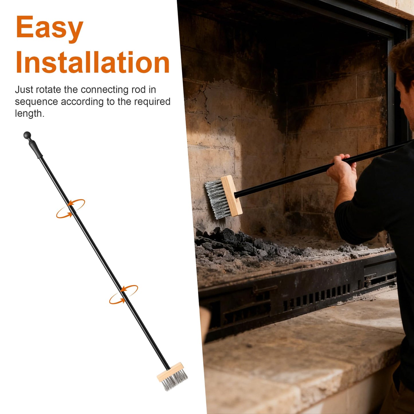 Cleaning Brush Deck Broom, Wire Brush Cleaning Tool for Fireplace Long Handle 43 Inch, Heavy Duty Steel Wood Burning Stove, Fire Pit Wire Outdoor Broom for Outdoor Moss Removal