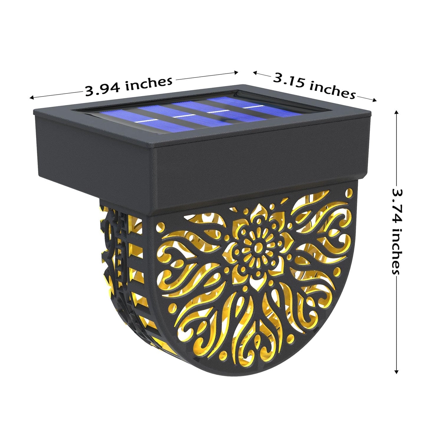 EKQ 6 Pack Solar Fence Lights Outdoor Wall Lights Black Plastic Solar Powered Deck Step Stair Lights Mandala Theme Waterproof Fence Solar Light for Garden Post Patio Backyard Yard Decor