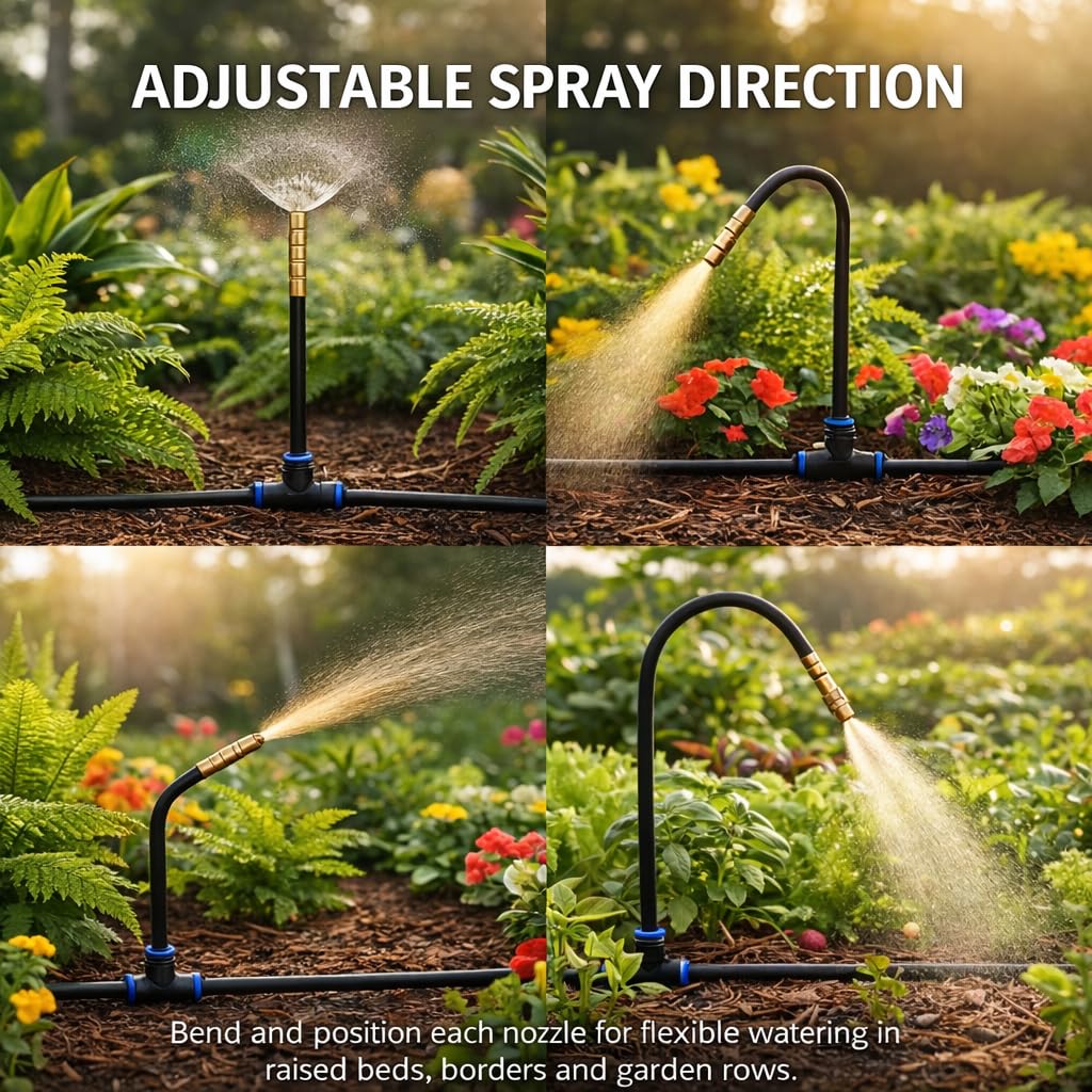 Automatic Garden Irrigation System 200ft, Upgraded Drip & Spray Watering Kit with 36 Adjustable Copper Nozzles for Raised Beds, Outdoor Garden, Lawn, Potted Plants & Greenhouse (200ft)
