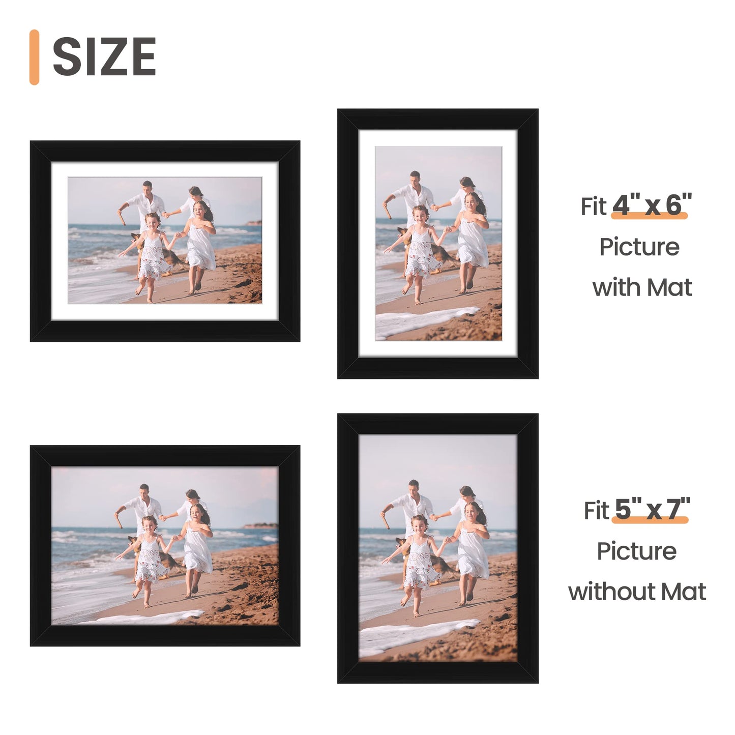 upsimples 5x7 Picture Frame Set of 10, Display Pictures 4x6 with Mat or 5x7 Without, Multi Photo Frames Collage for Wall or Tabletop Display, Black