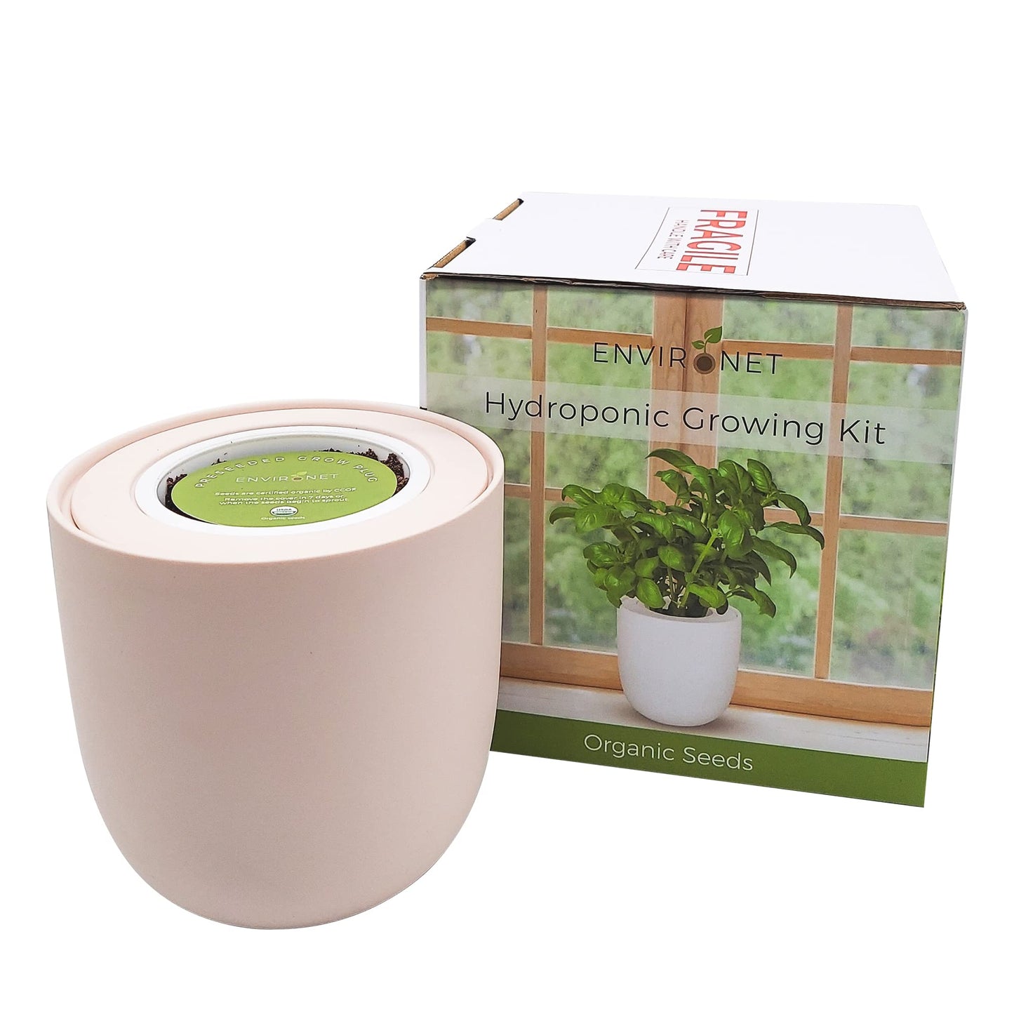 Environet Hydroponic Herb Growing Pink Ceramic Kit, Self-Watering Kitchen Garden Starter Kit with Organic Seeds (Lavender)