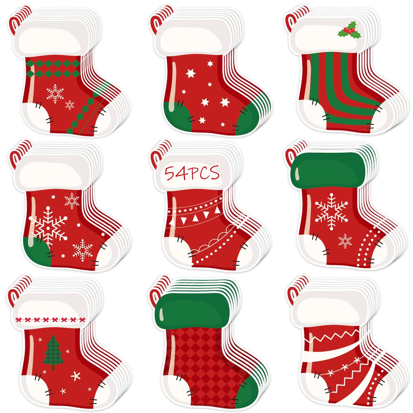 54 Pcs Christmas Stockings Cutouts Double Printed Winter Paper Decor for Christmas Bulletin Board Classroom Decorations(Sock 54)