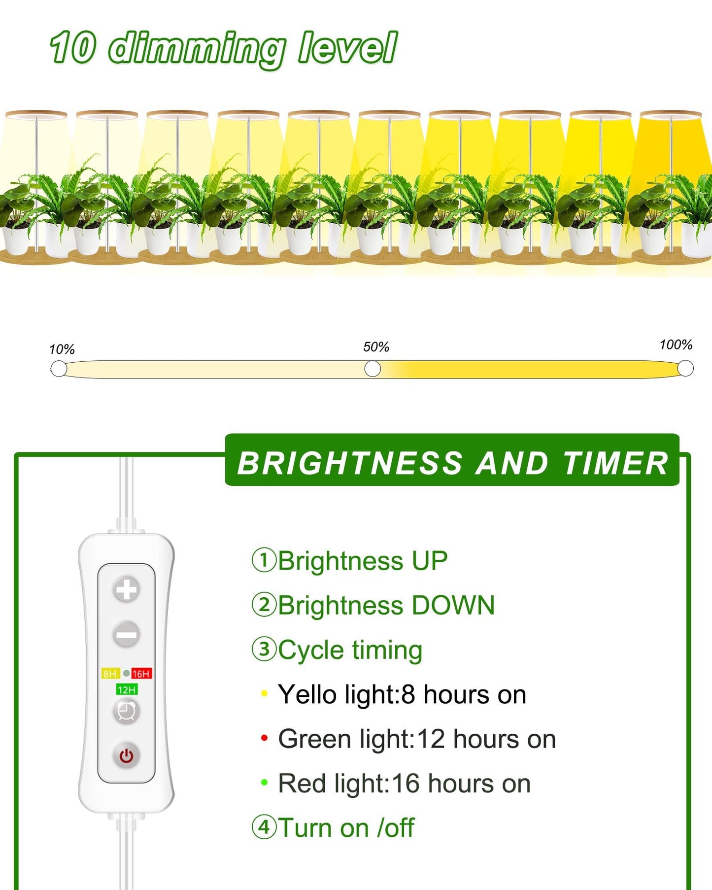 Plant Grow Light for Indoor Plant,Bamboo Mini LED Grow Light Garden,Height Adjustable,Automatic Timer with 8/12/16 Hours，1 Pack