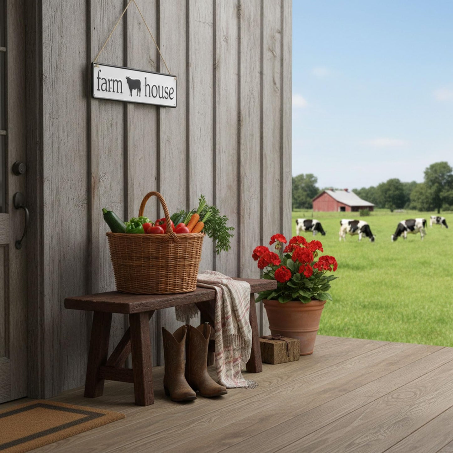 AIM & GGKK Farmhouse Wall Sign with Cow - Black and White Farmhouse Wall Art for Kitchen, Living Room, Bedroom - Rustic Metal Wall Decor for Home