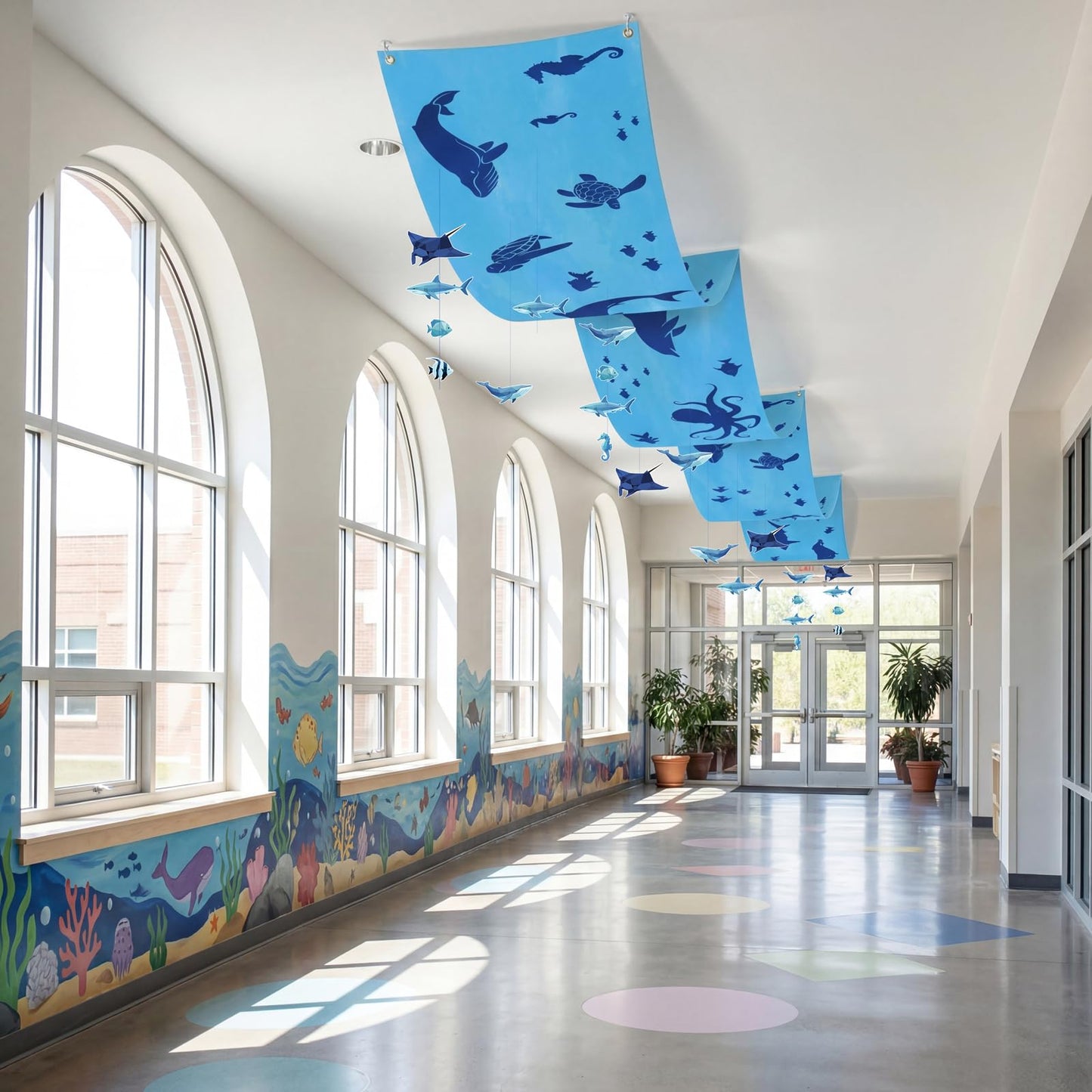 3Pcs Shark Ceiling Decorations, Under the Sea Banners and Ocean Themed Fish Hanging Ornaments Decor Birthday Party Supplies